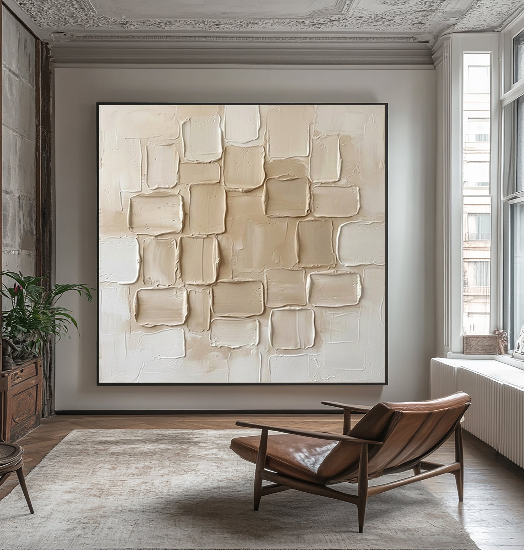 Large Limestone Relief Texture Wall Art Contemporary Neutral Painting