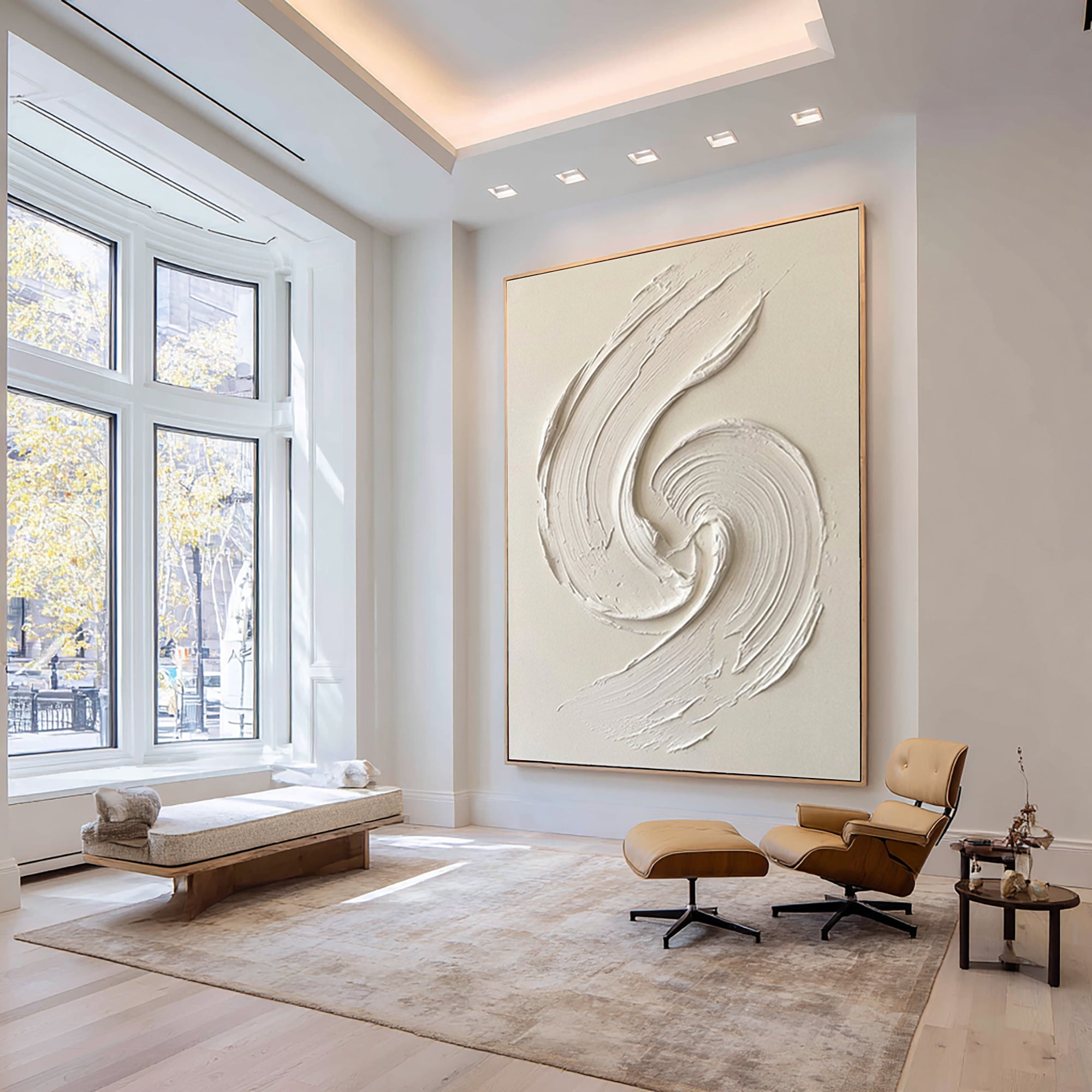 Large Neutral Texture Wall Art Modern Minimalist Swirl Painting