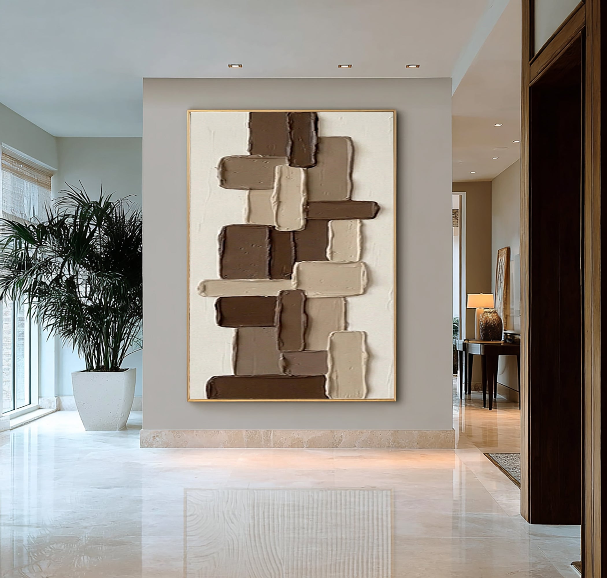 Large Contemporary Block Relief Art Brown Neutral Texture Painting