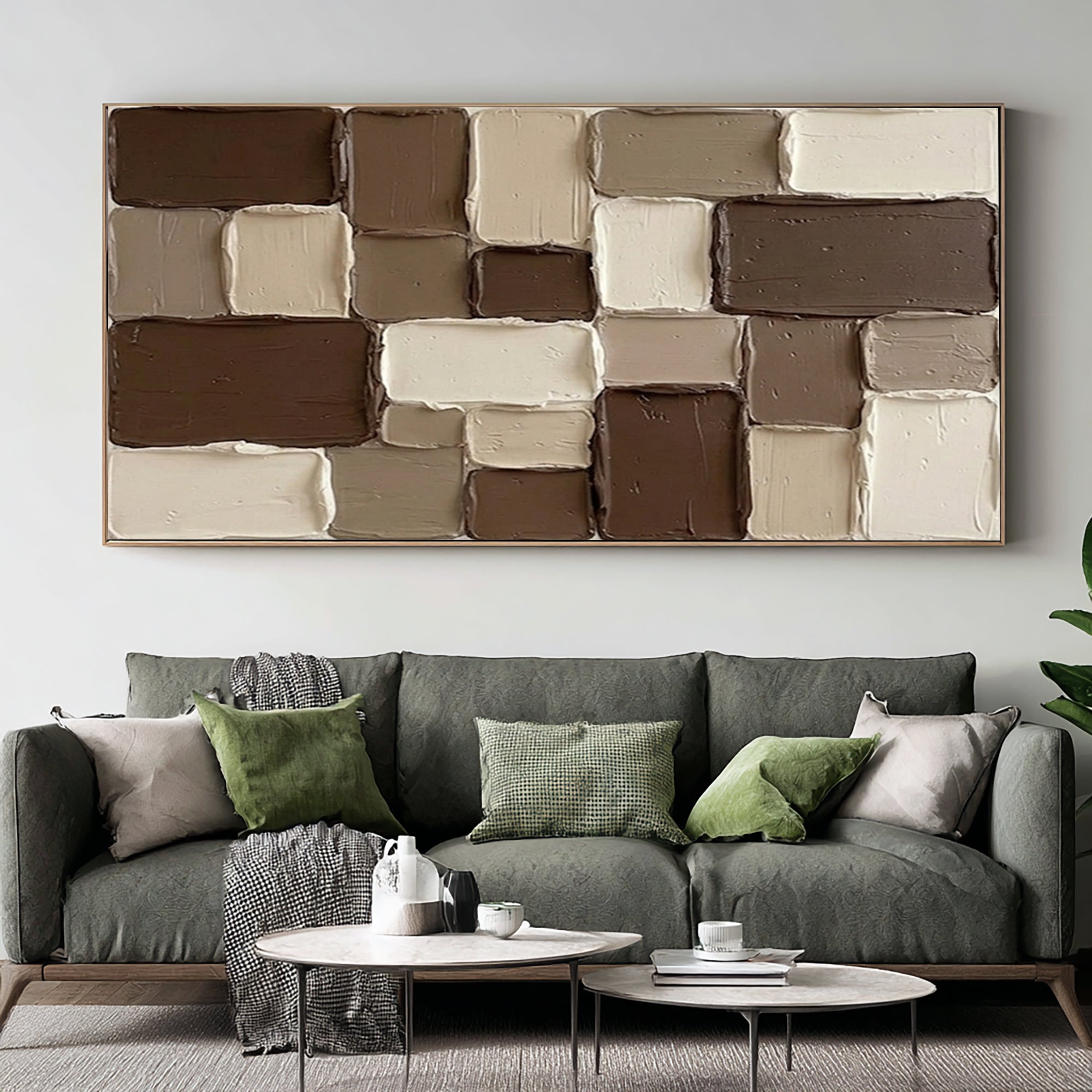 Large Modern Textured Wall Art Brown Beige Geometric Painting