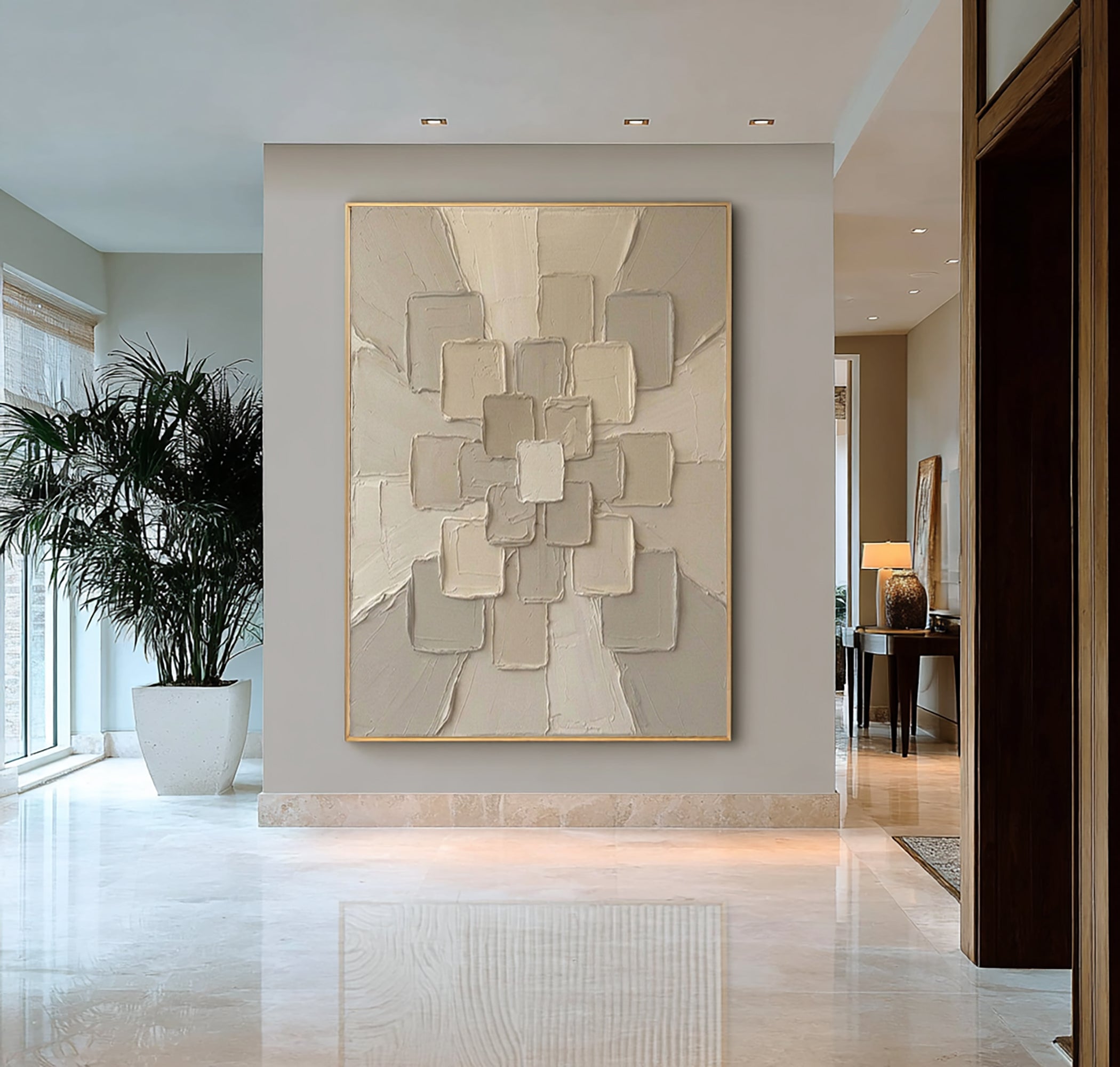 Large Modern Neutral Textured Canvas Art Geometric Wall Decor
