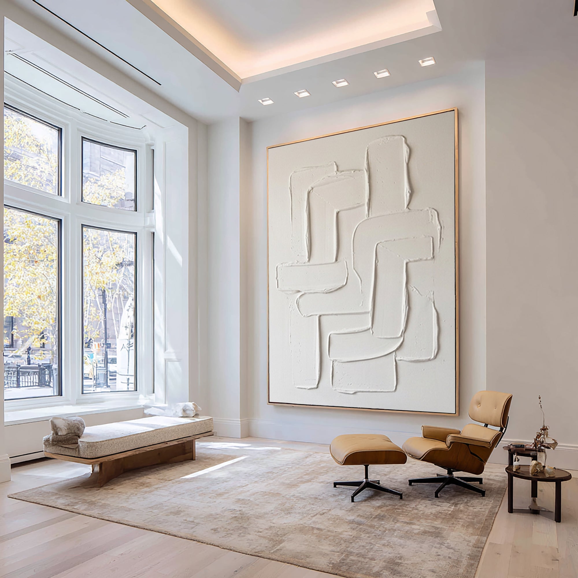 Large Hand Painted White Texture Artwork Modern Luxury Wall Art
