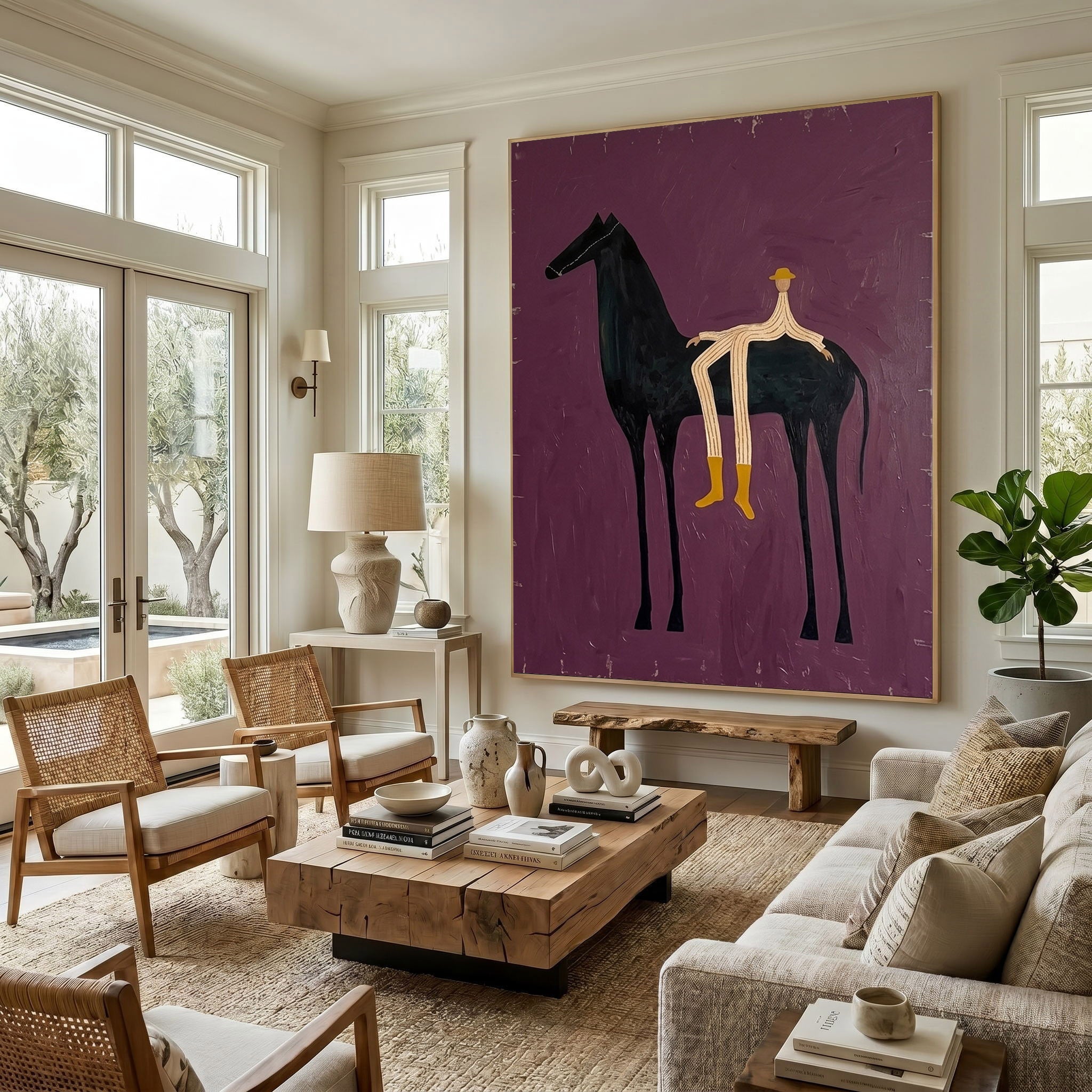 Large Cowboy Wall Art Modern Western Horse Oil Painting Luxury Equestrian Artwork