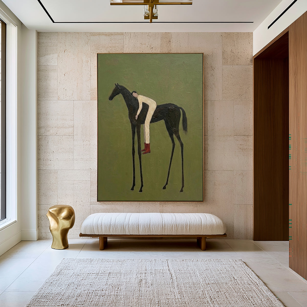 Large Contemporary Figurative Horse Rider Wall Art Equestrian Oil Painting Minimalist Cowboy Cowgirl Inspired Artwork Modern Home Decor