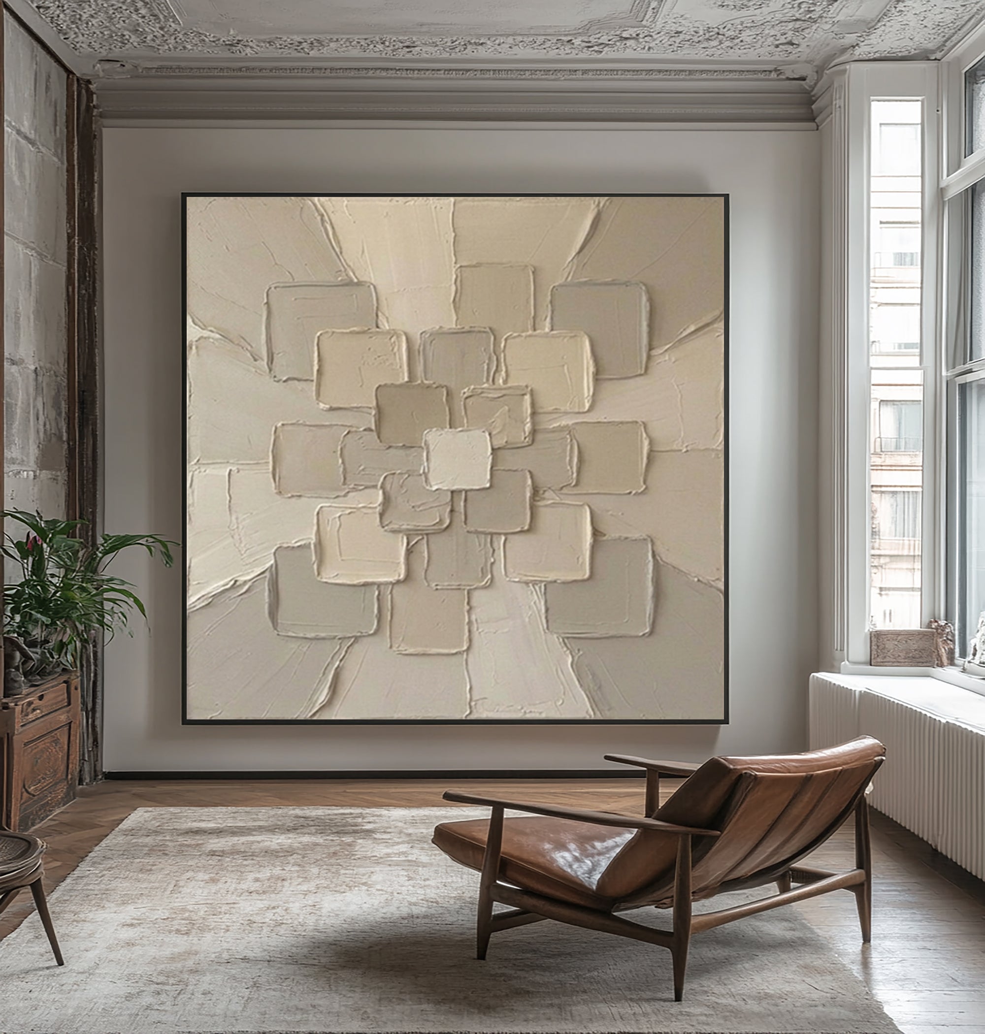 Large Architectural Radiance Wall Art Contemporary Neutral Textured Canvas Painting