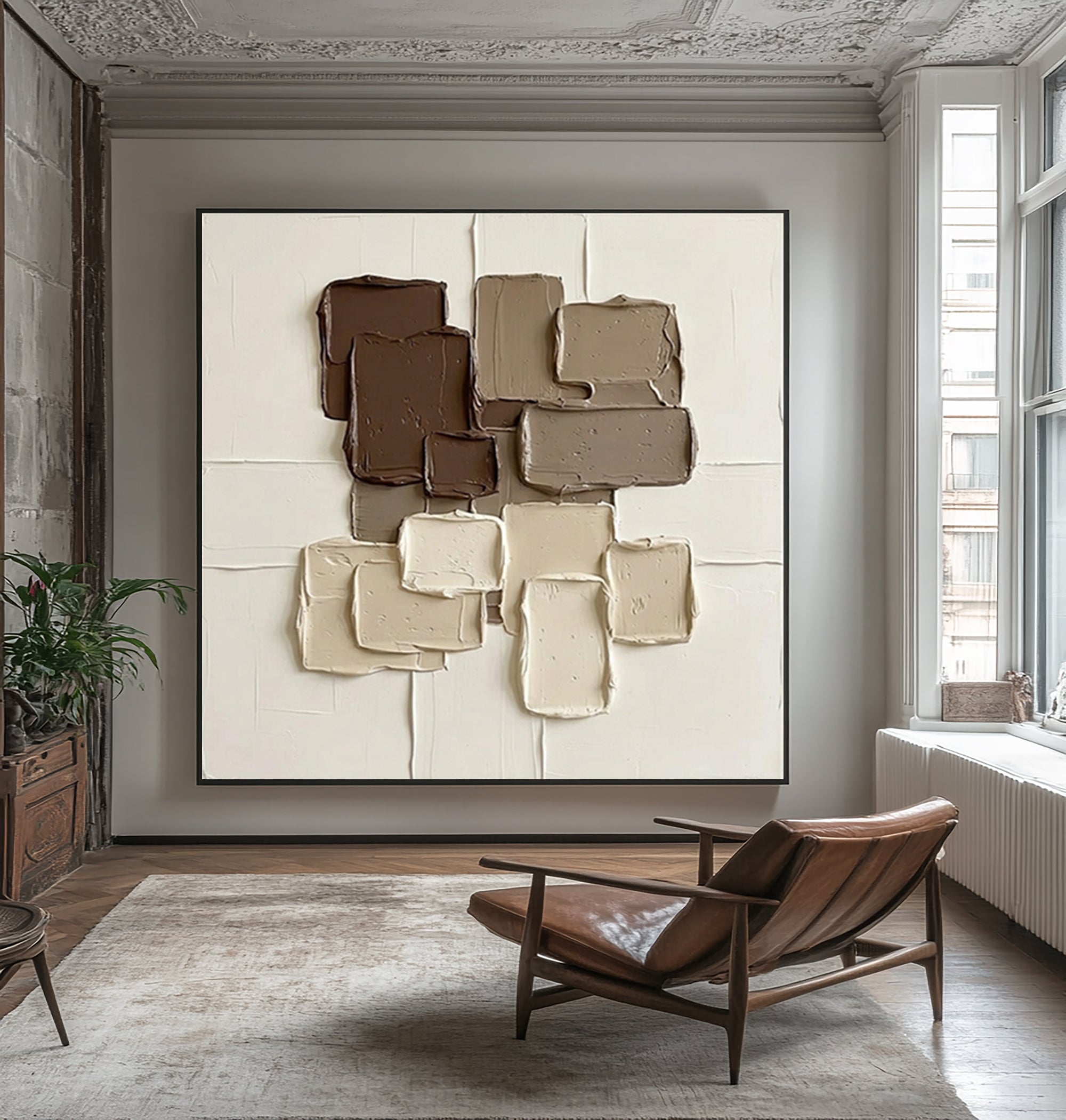 Large Chocolate Brown Textured Wall Art Neutral Contemporary Canvas Painting