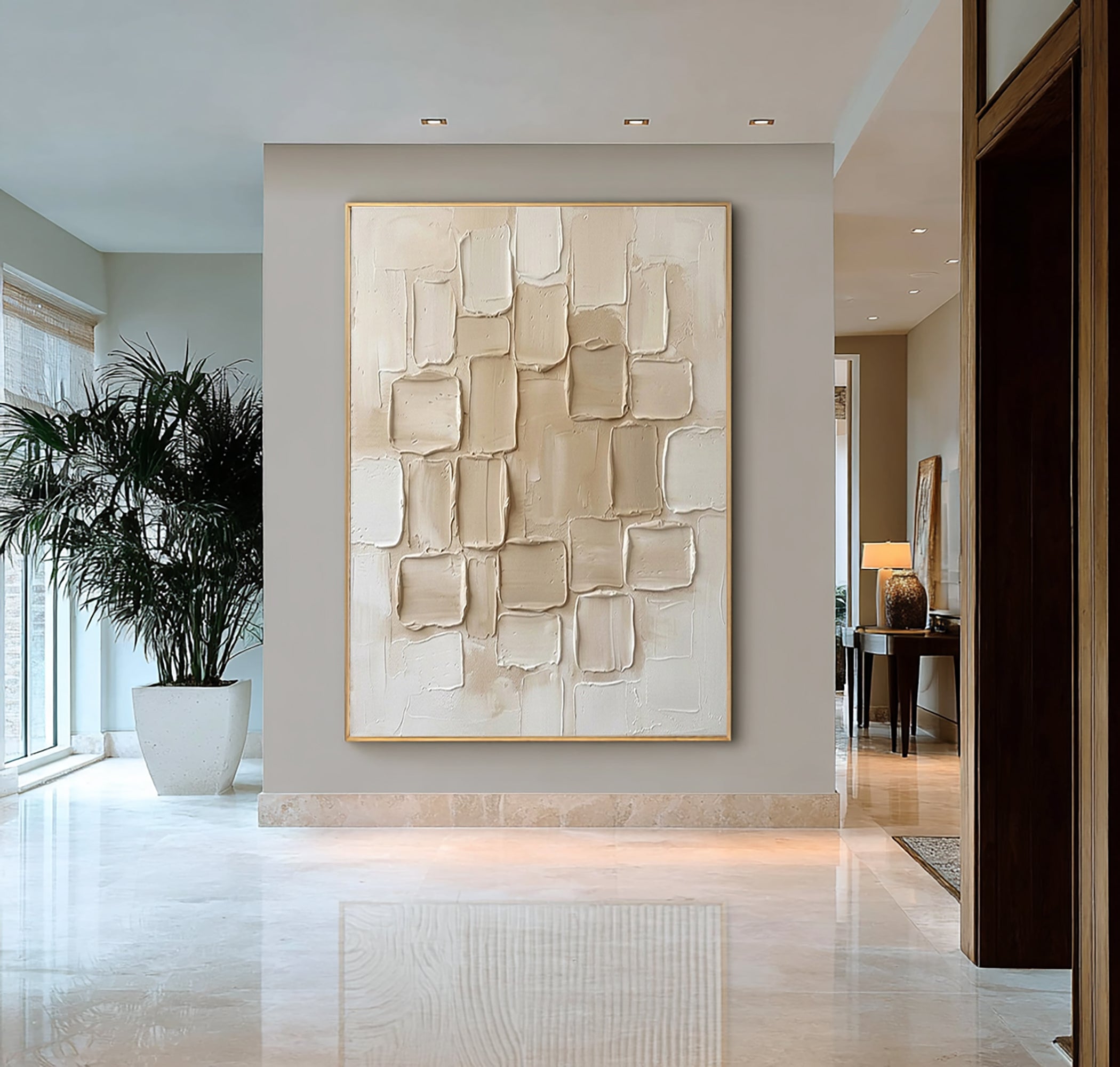 Large Ivory Collage Textured Canvas Art Luxury Neutral Wall Decor