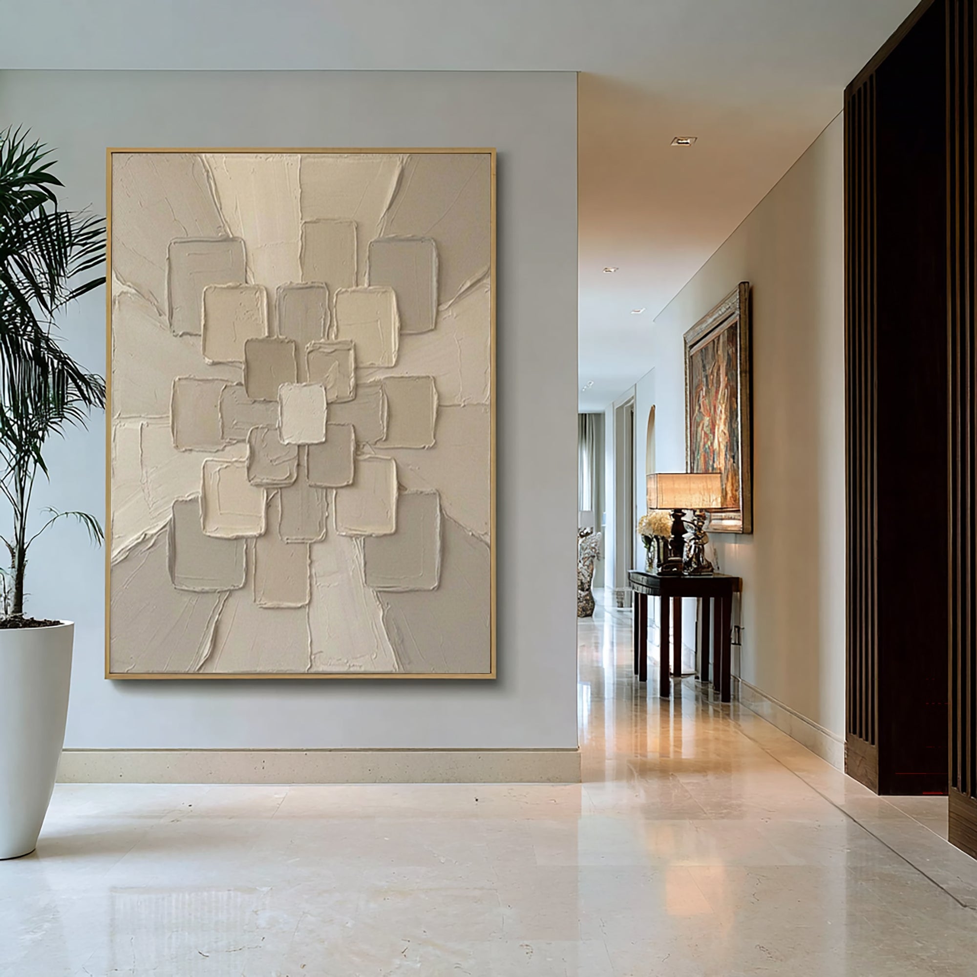 Large Modern Neutral Textured Canvas Art Geometric Wall Decor