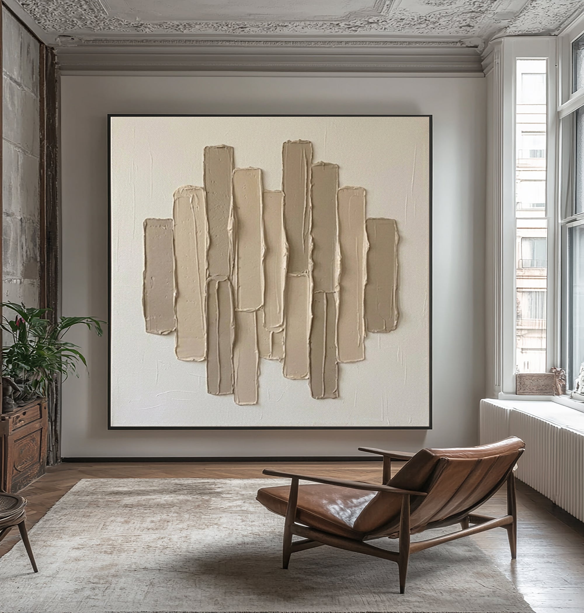 Large Organic Vertical Relief Wall Art Neutral Contemporary Sculptural Canvas Painting