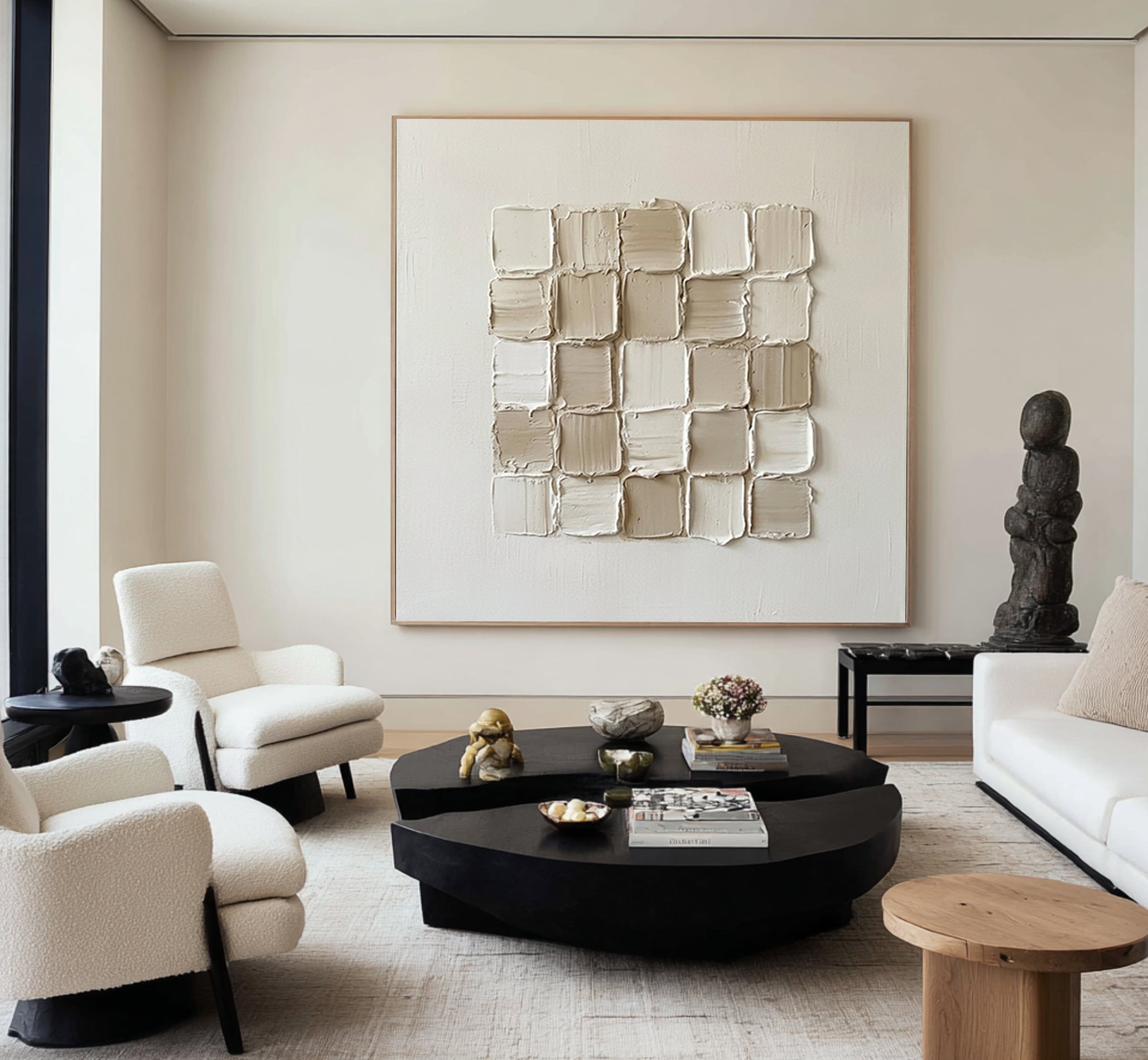 Large Modern Textured Squares Wall Art Neutral Hand Painted Canvas Painting