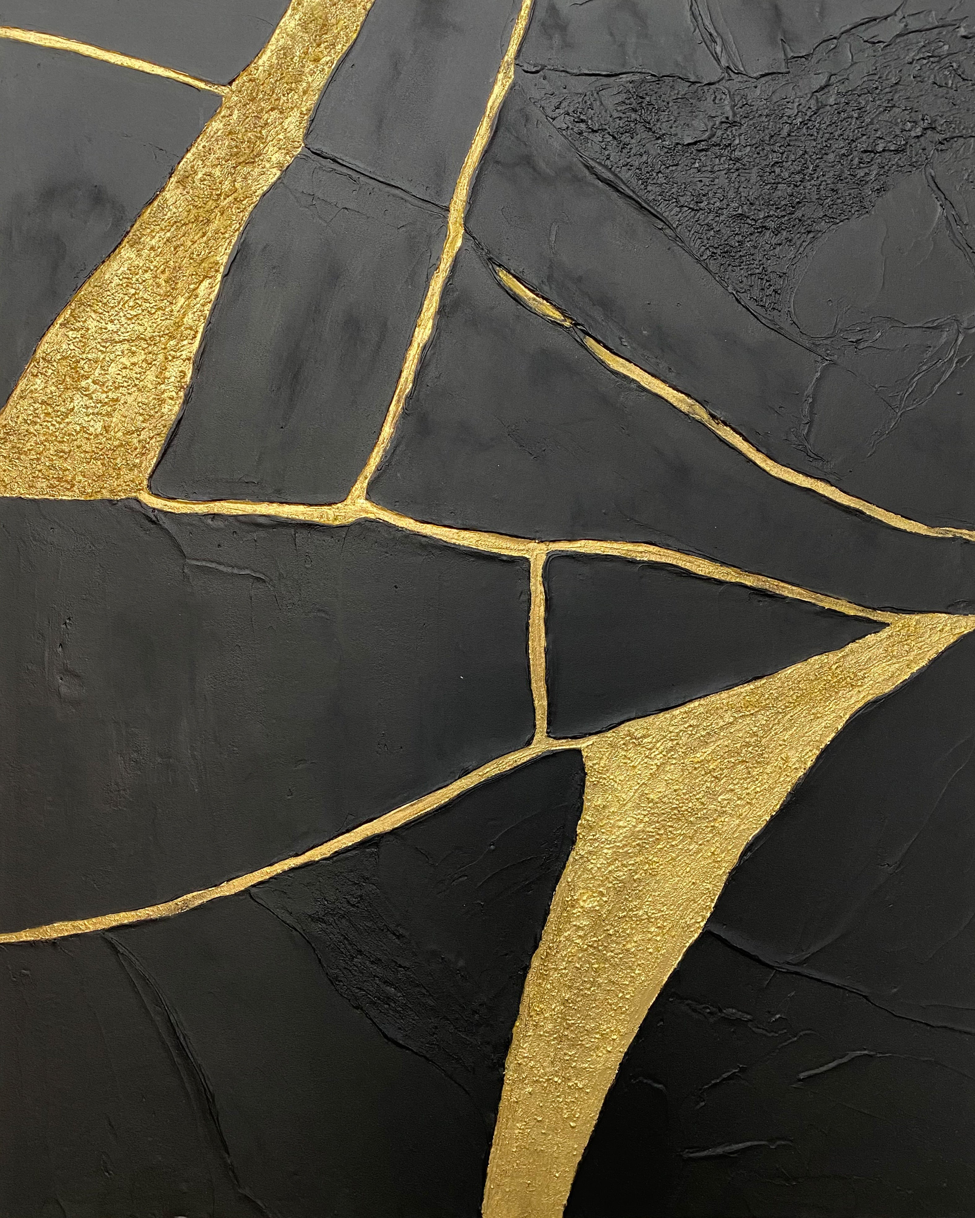Gilded Fracture:Textured Black Abstract with Flowing Gold Lines #MM544