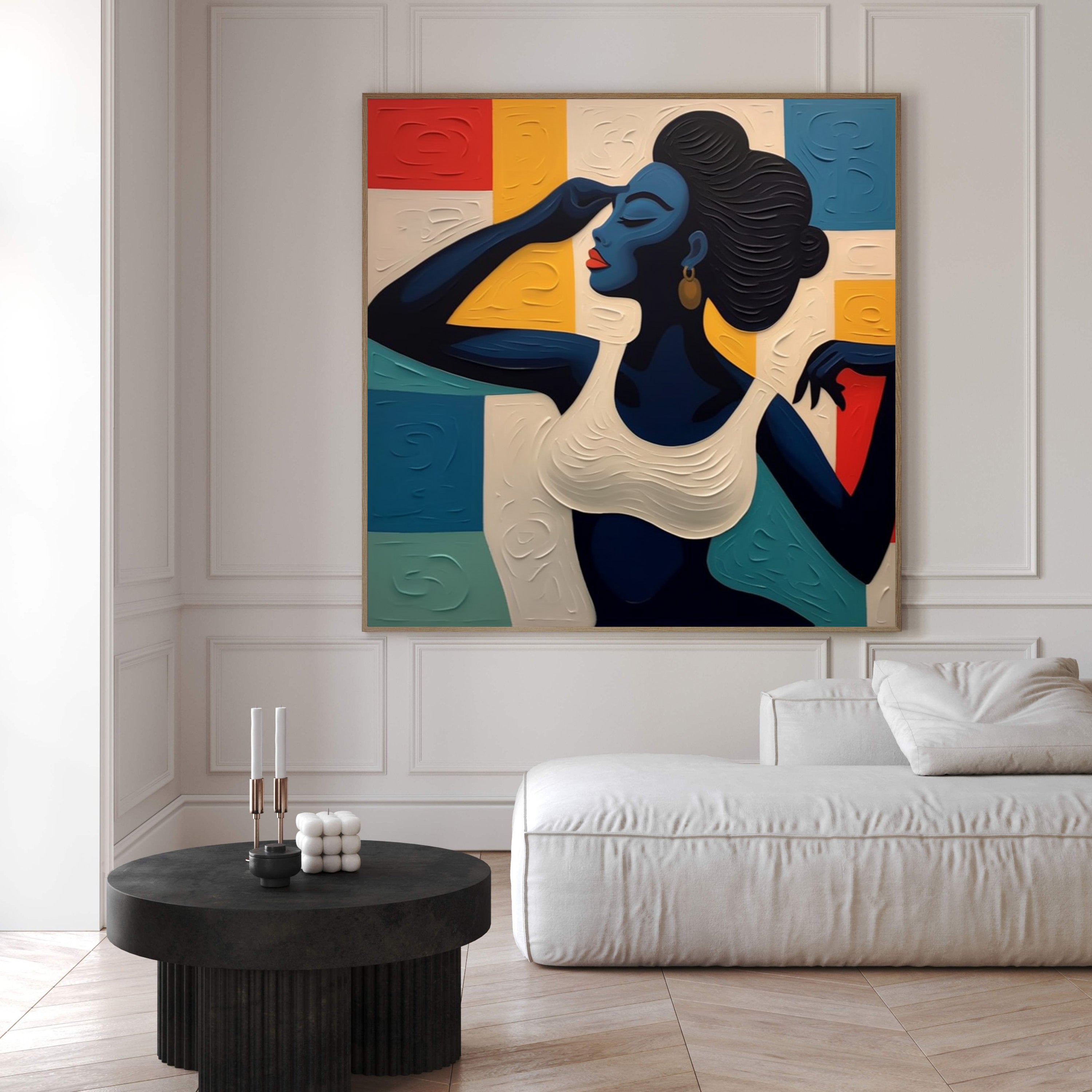 Color Form Harmony: Textured Portrait with Bold Color Grid #MM520