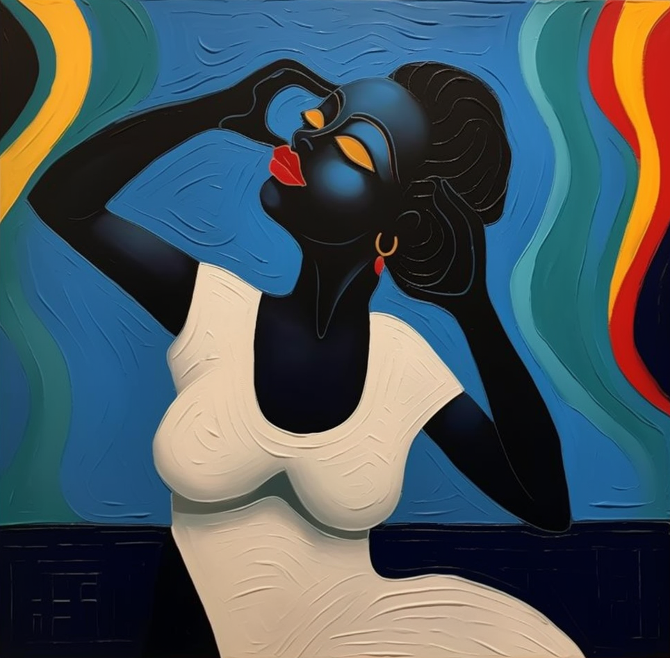 Stylized Figure Against Textured Color Swirls, Elegant Portrait #MM536