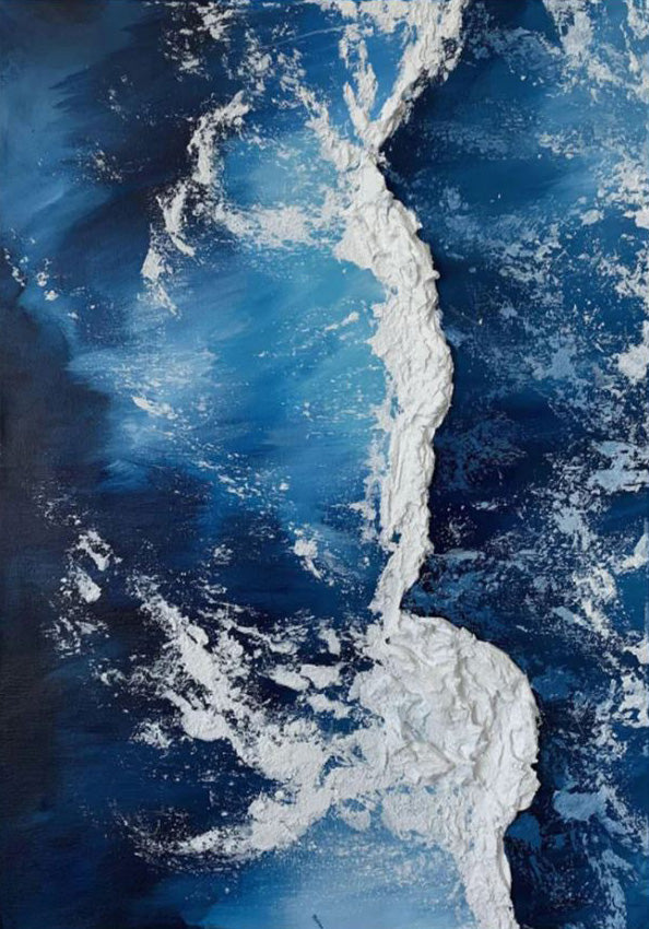 Aerial Tides: 3D Textured Ocean Waves, Blue and White Art #MM539