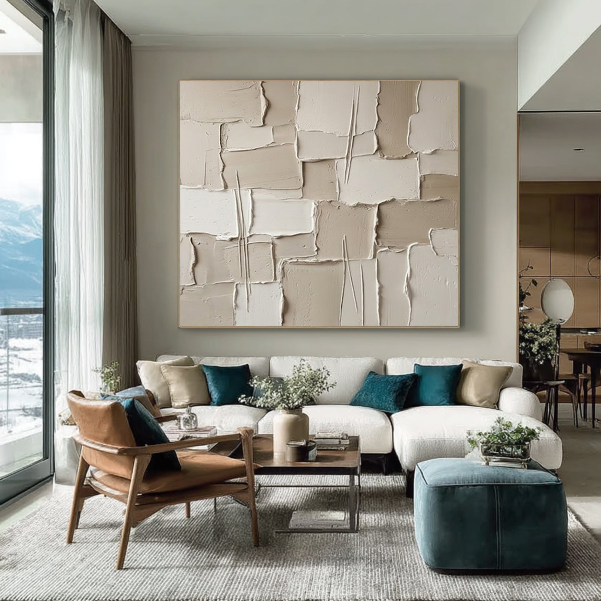 Large Gallery Wall Texture Art Contemporary Neutral Sculptural Canvas Painting
