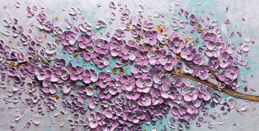 Sakura Bloom: Textured Impasto Blossoms, Vibrant Floral Art #MM513