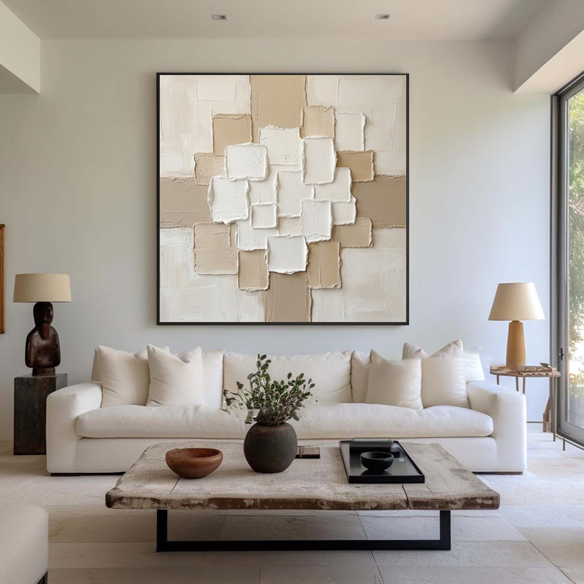 Large Clay Texture Wall Art Neutral Contemporary Canvas Painting