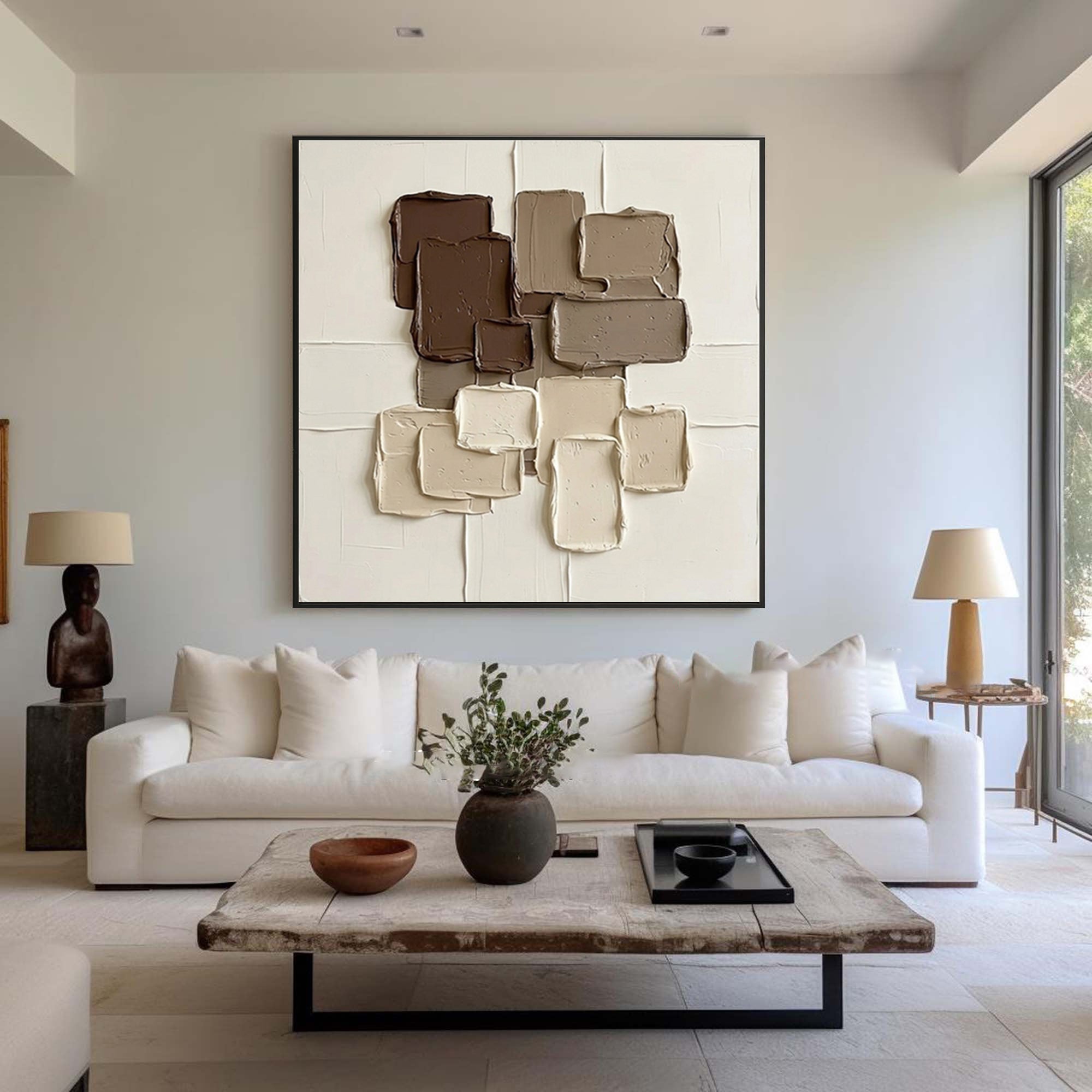 Large Chocolate Brown Textured Wall Art Neutral Contemporary Canvas Painting