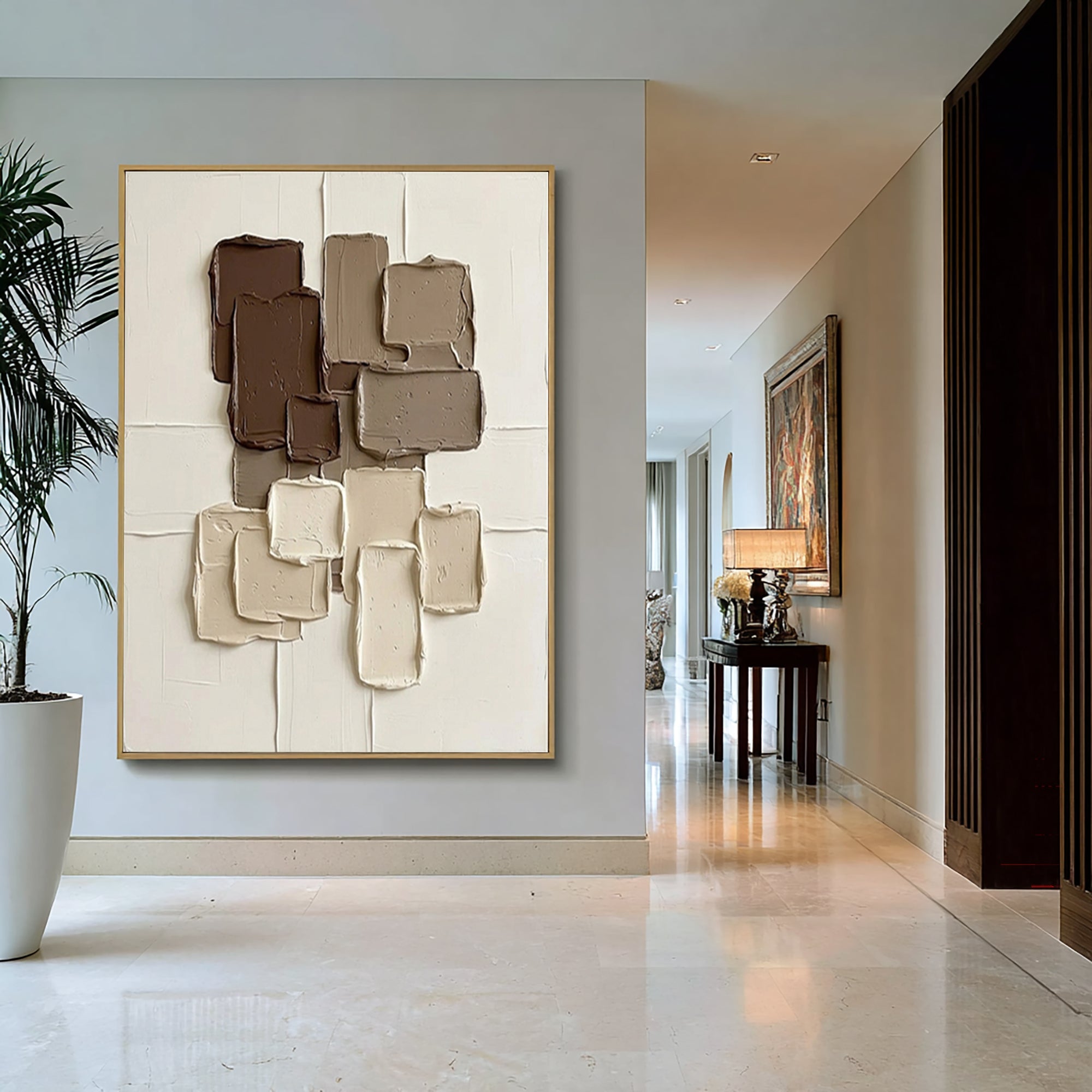 Large Warm Mocha Geometric Wall Art Textured Contemporary Decor