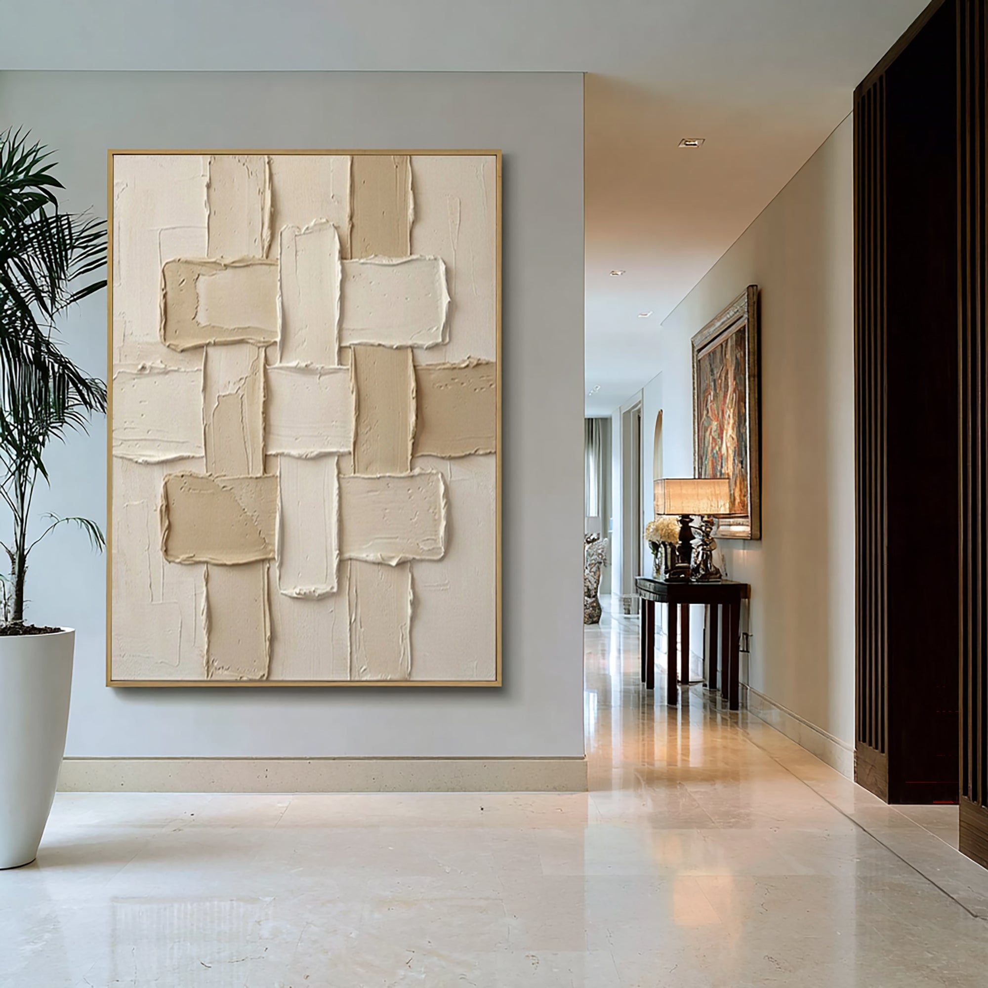 Large Neutral Geometric Composition Canvas Art Modern Texture Wall Decor