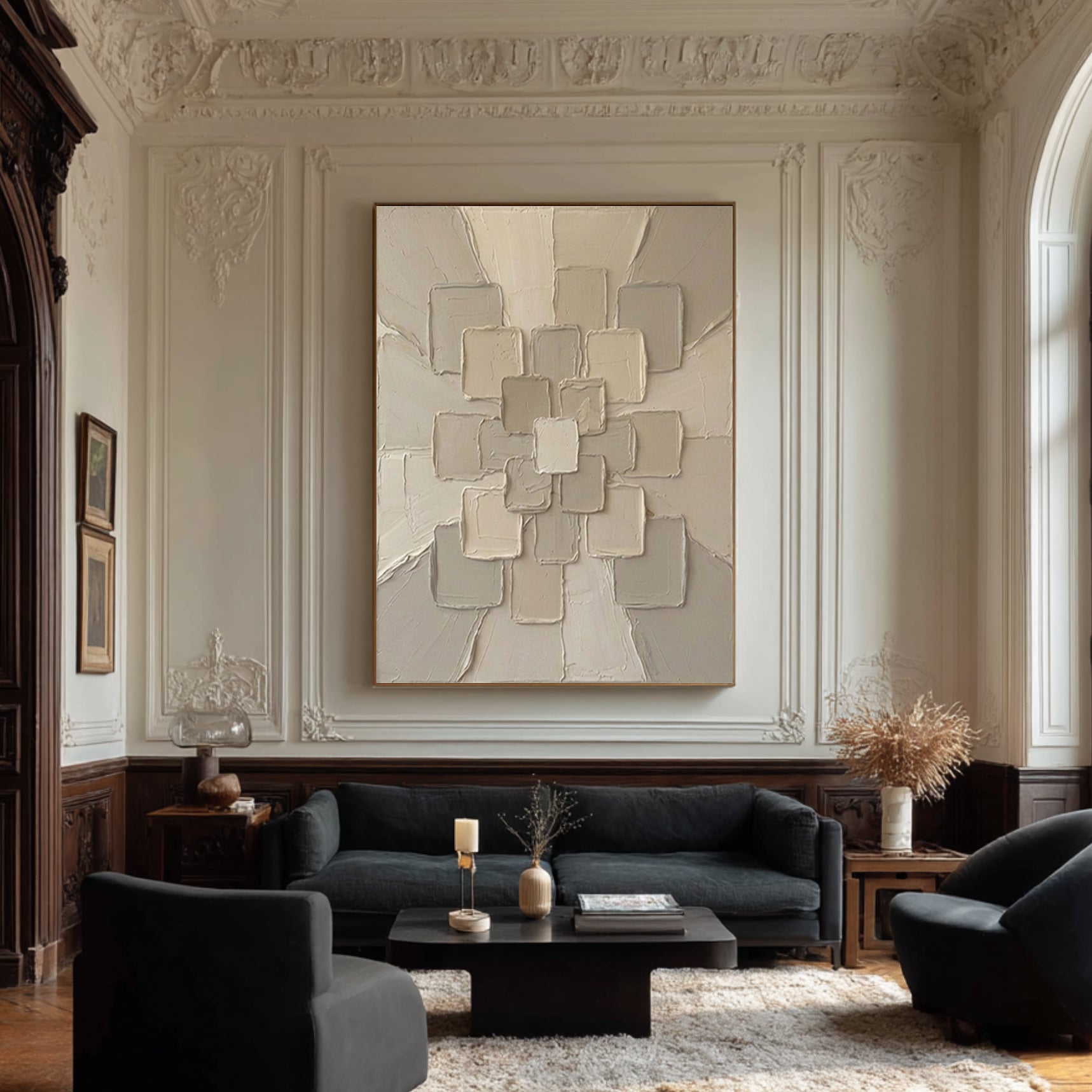 Large Modern Neutral Textured Canvas Art Geometric Wall Decor