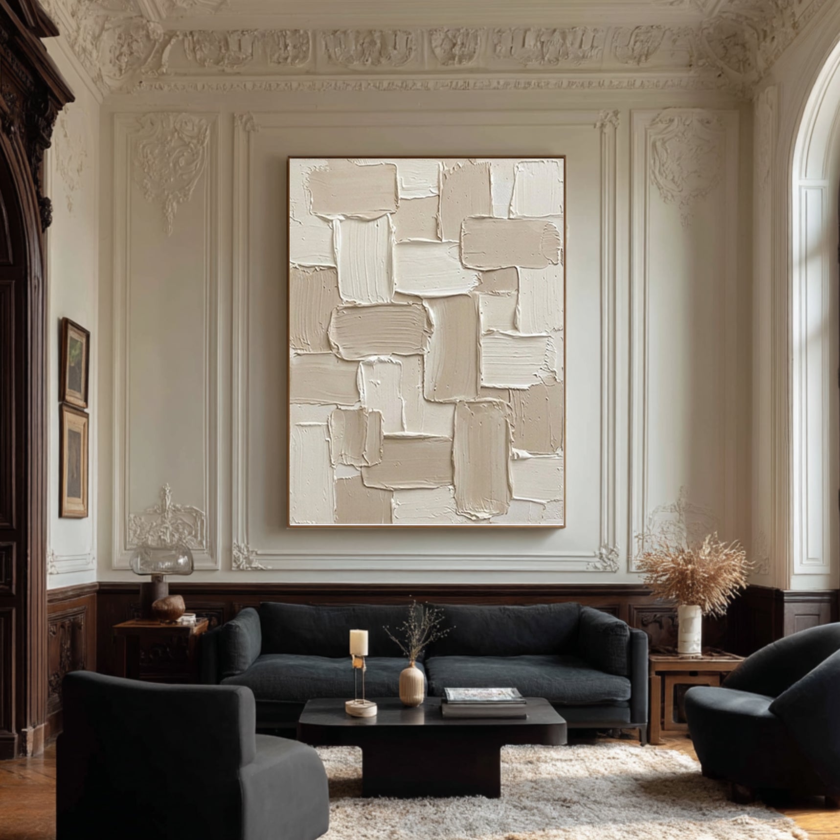 Large Neutral Textured Oil Painting for Luxury Modern Home Decor