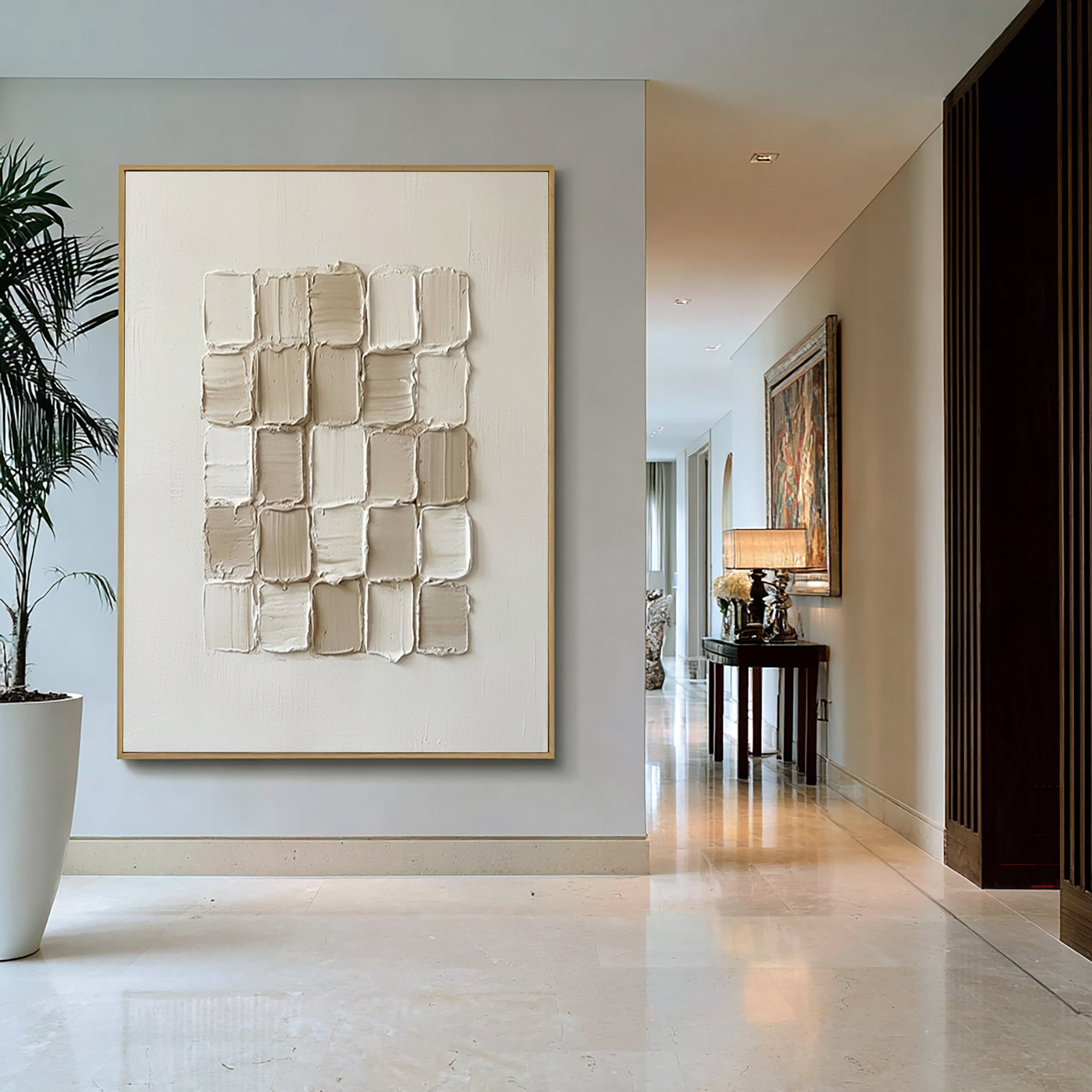 Large Modern Block Matrix Wall Art Contemporary Neutral Texture Painting