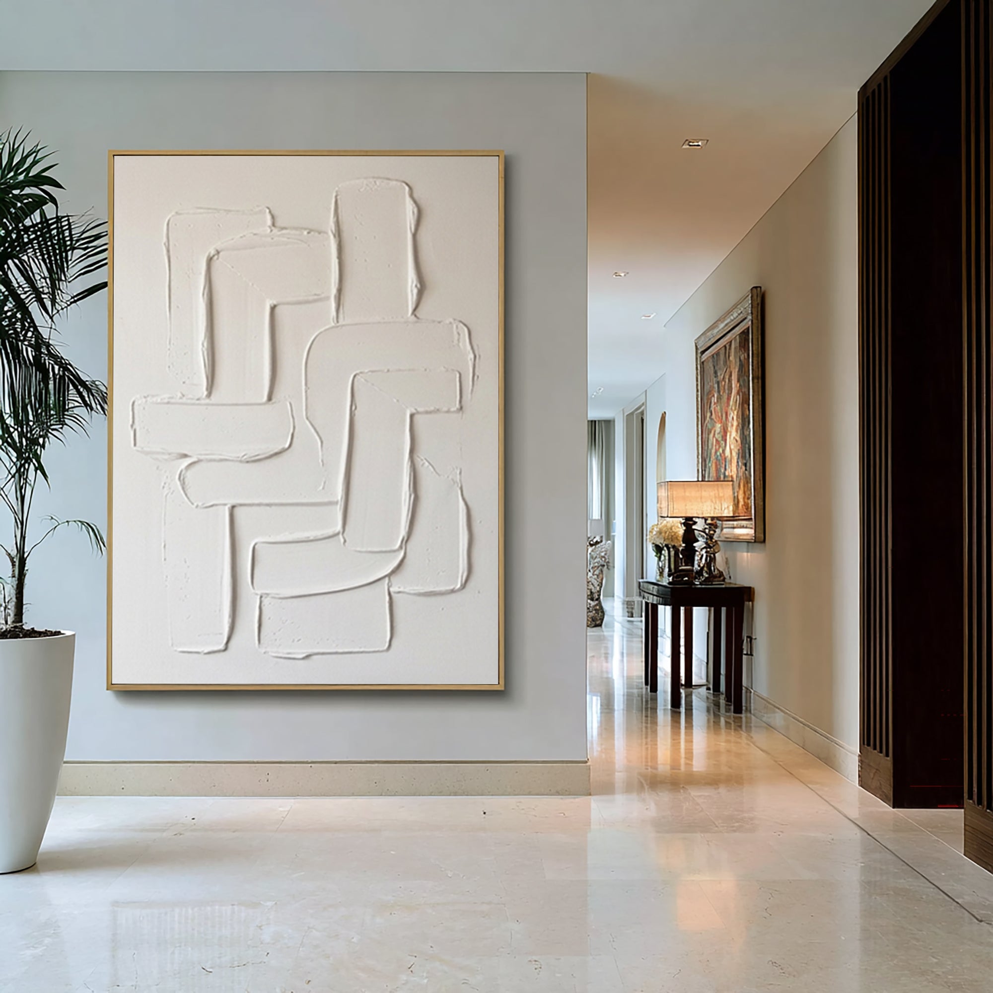 Large Neutral Textured Canvas Art Contemporary Geometric Wall Decor