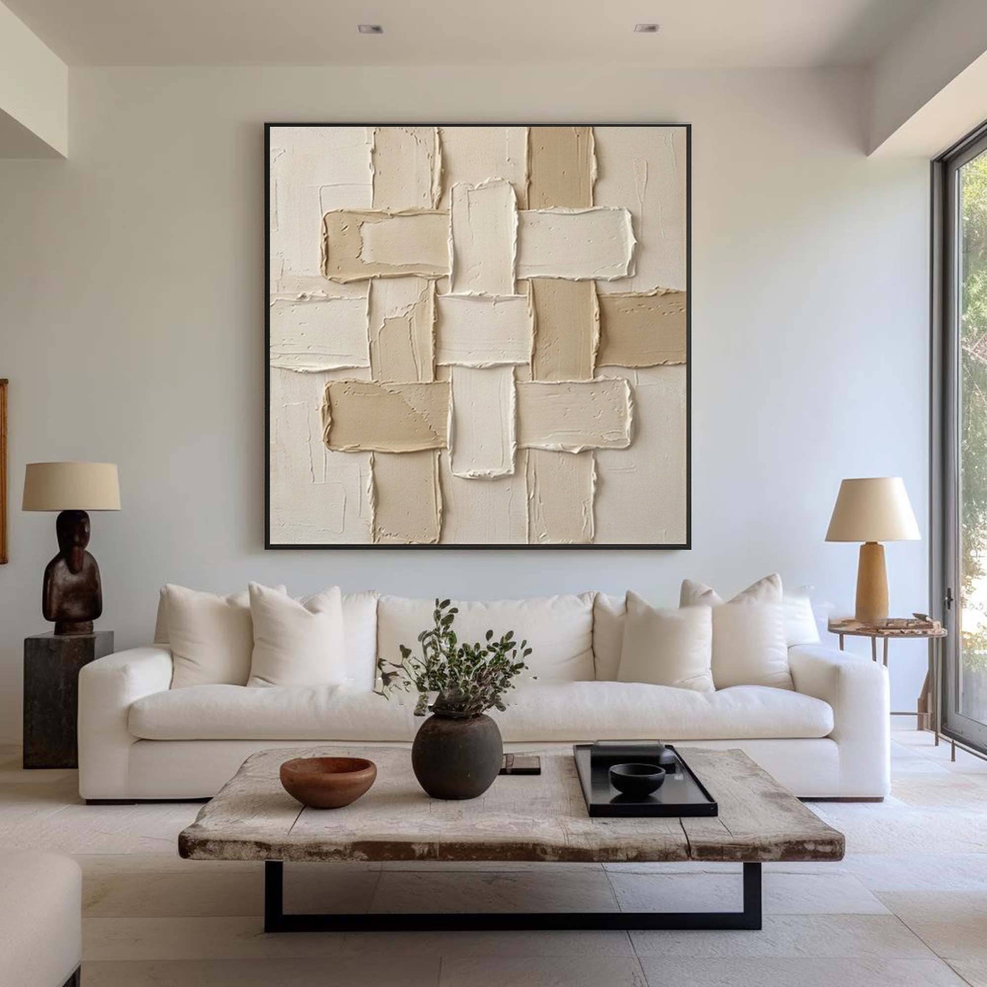 Large Cross Weave Wall Art Neutral Contemporary Textured Painting