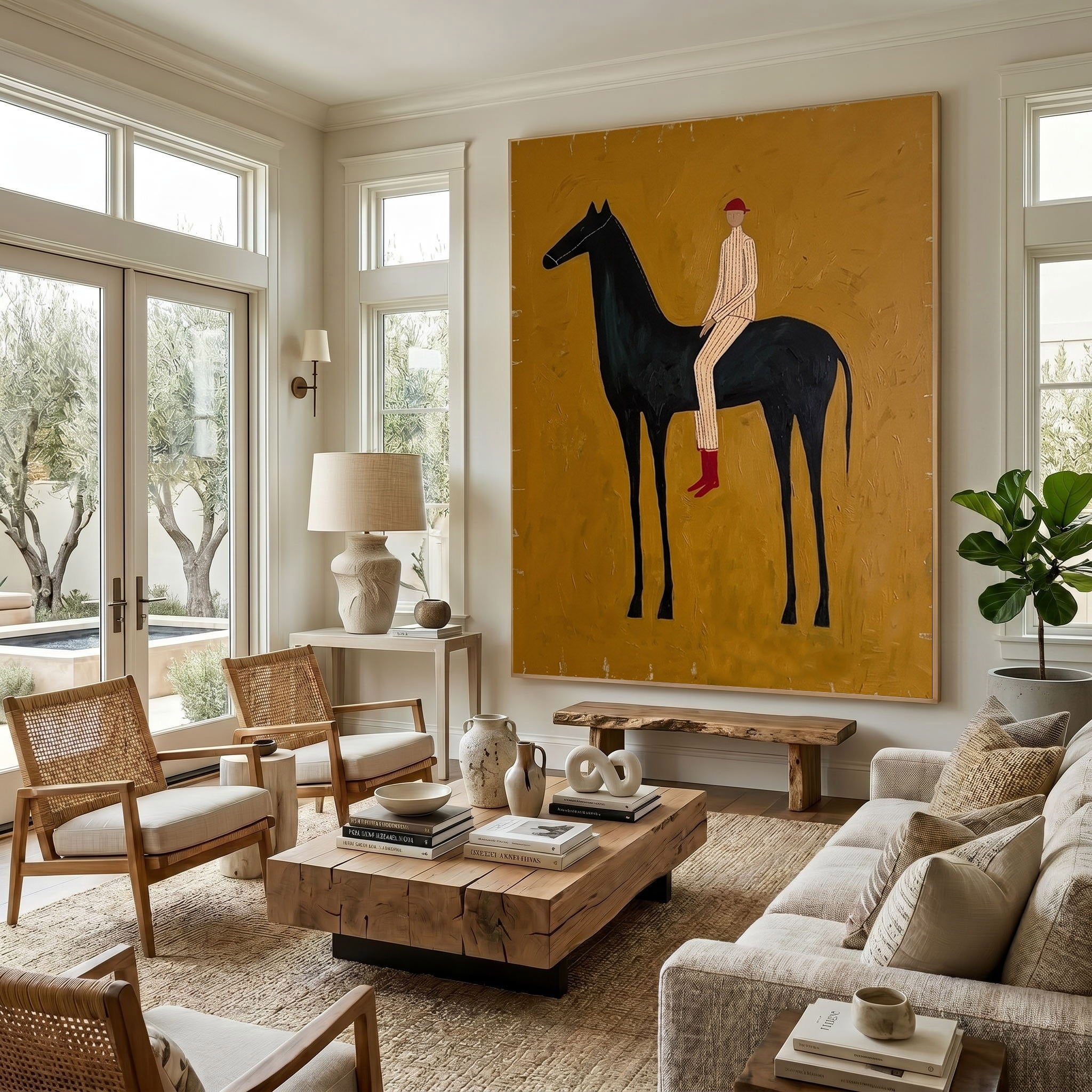 Large Cowboy Horse Wall Art Modern Western Oil Painting Southwestern Ranch Artwork