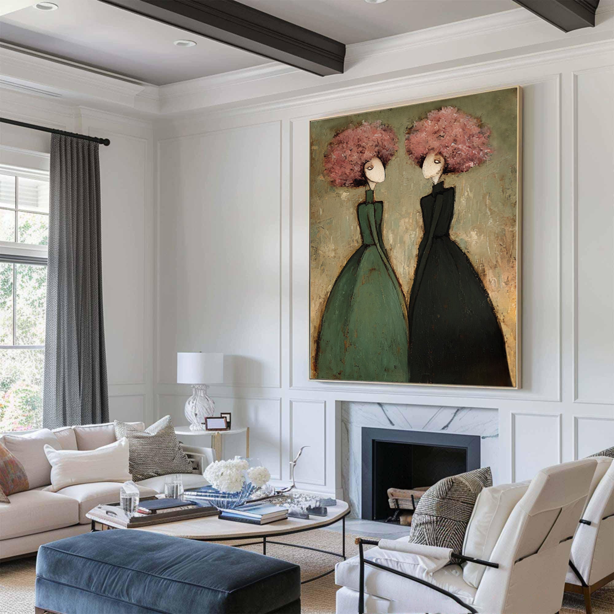 Modern Paired Figure Oil Painting - Contemporary Wall Art | KelorArt