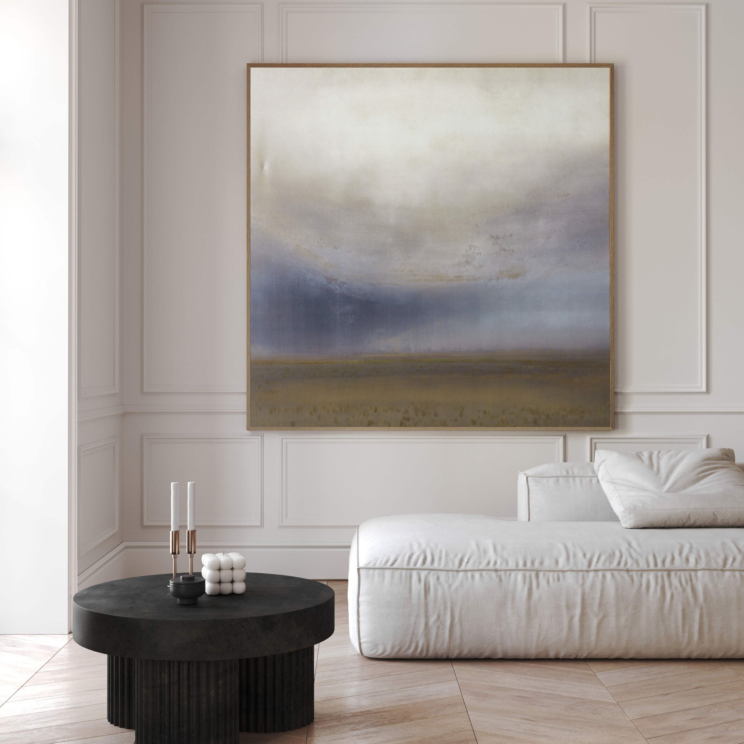 Misty Landscape with Muted Blue Hues, Contemporary Wall Art #MM397