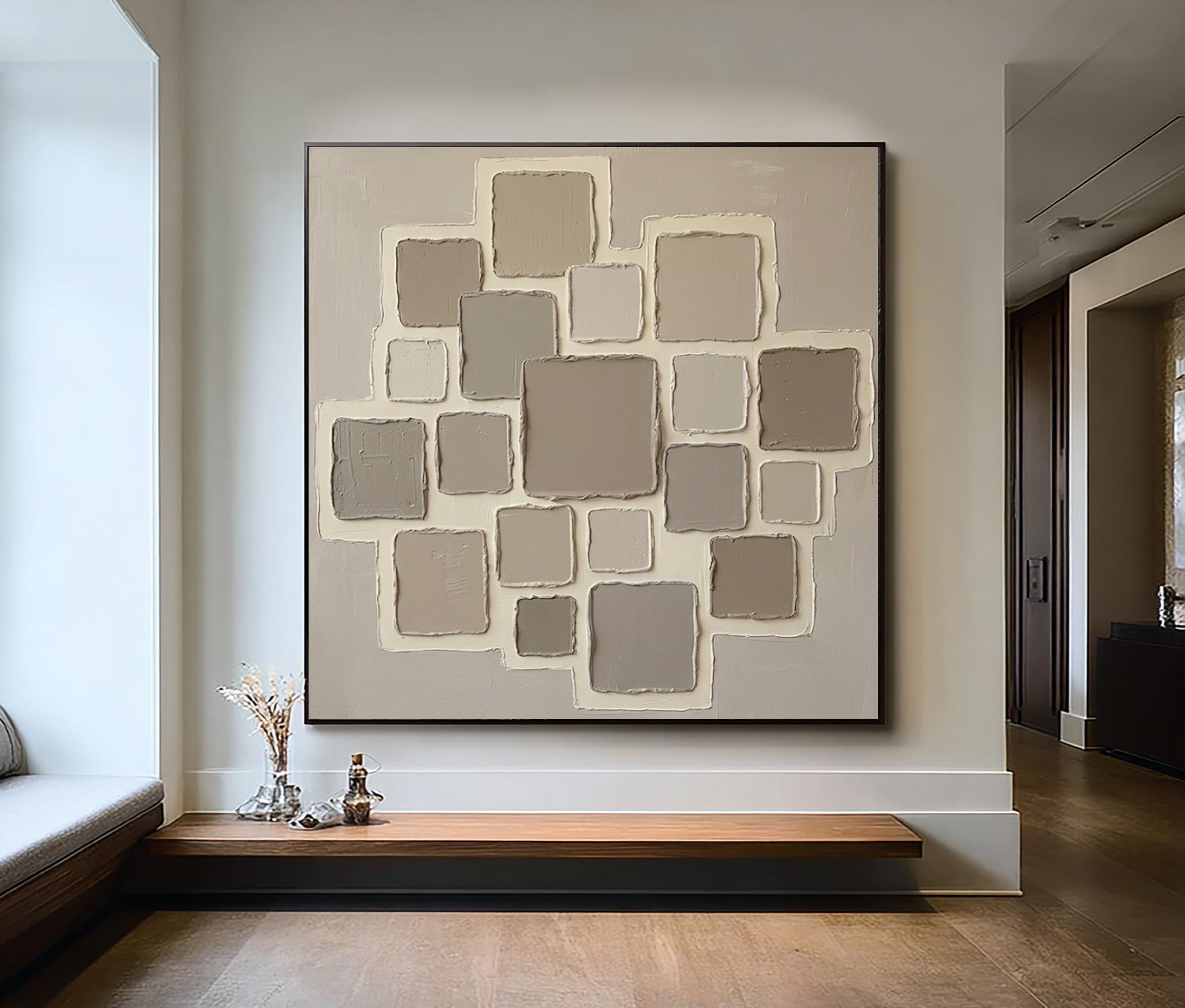 Large Minimalist Beige Oil Painting – Luxury Neutral Texture Canvas Art