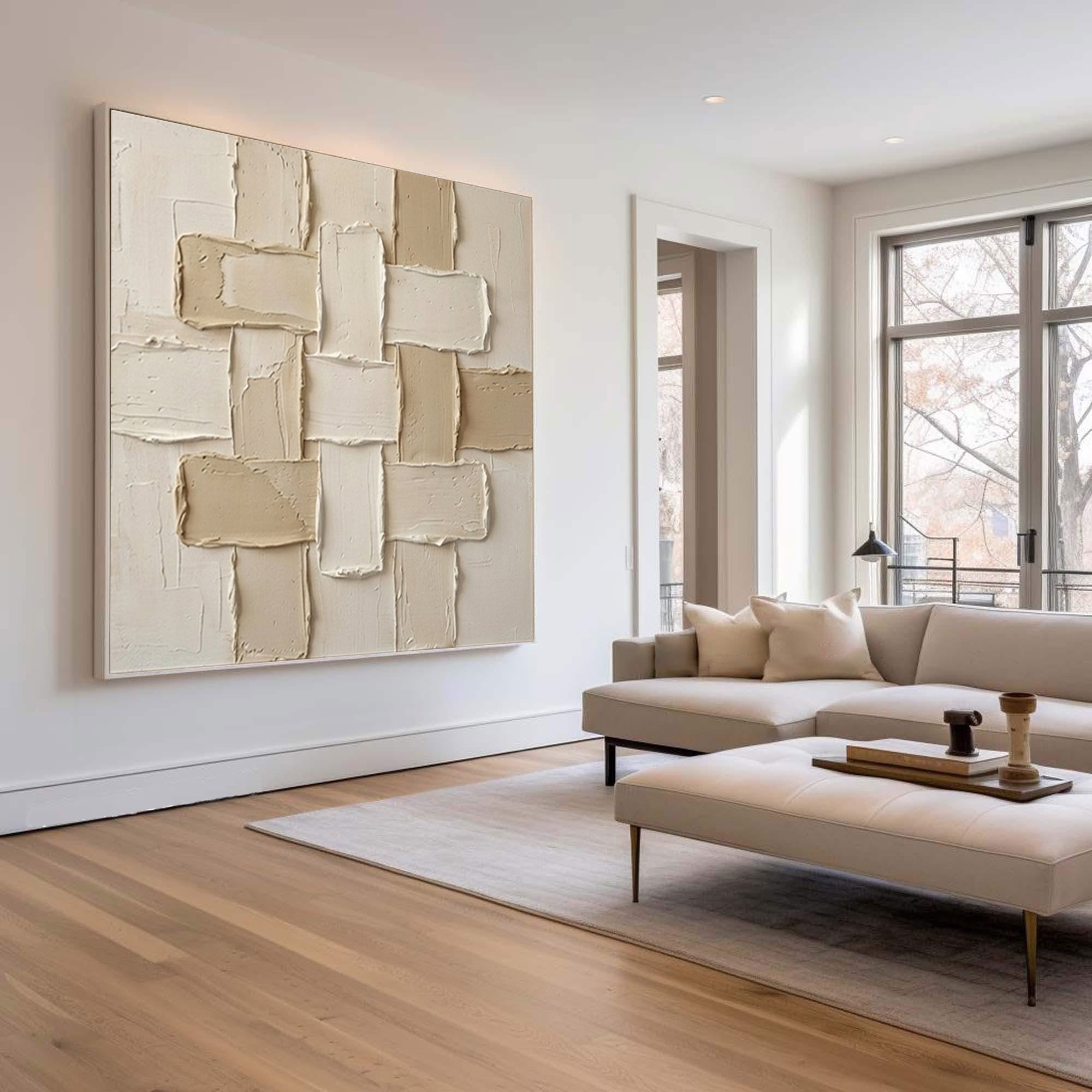 Large Cross Weave Wall Art Neutral Contemporary Textured Painting