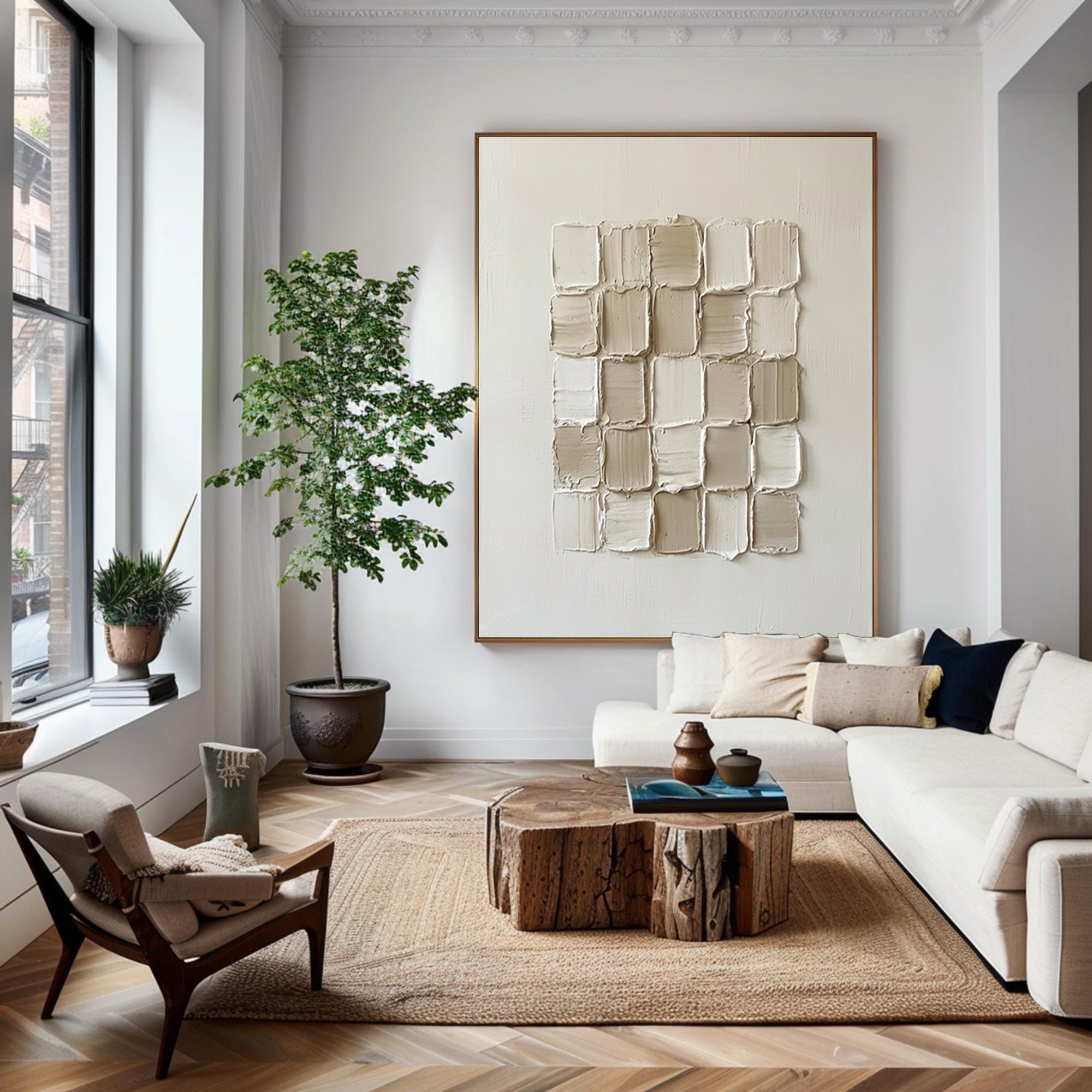 Large Modern Block Matrix Wall Art Contemporary Neutral Texture Painting