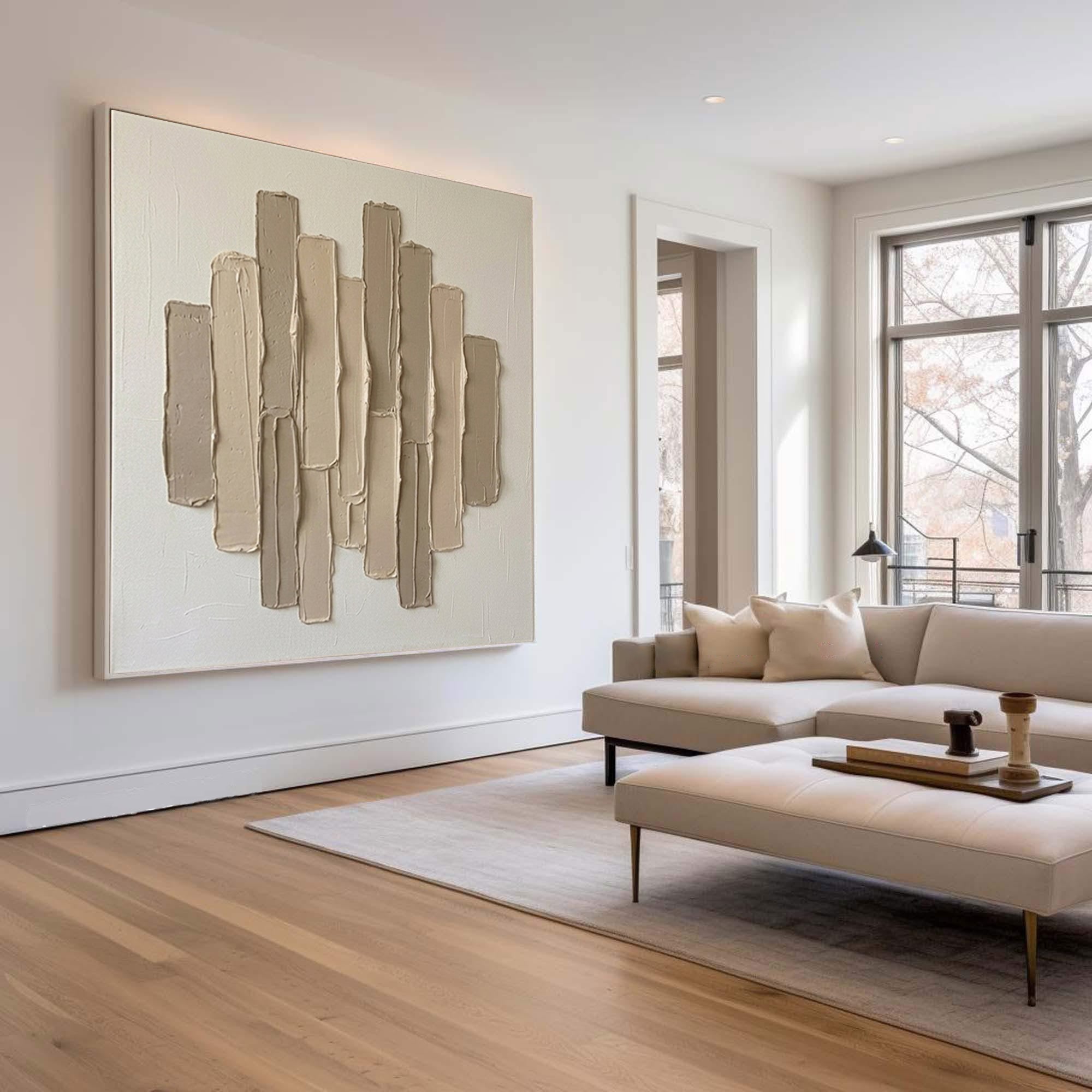 Large Organic Vertical Relief Wall Art Neutral Contemporary Sculptural Canvas Painting