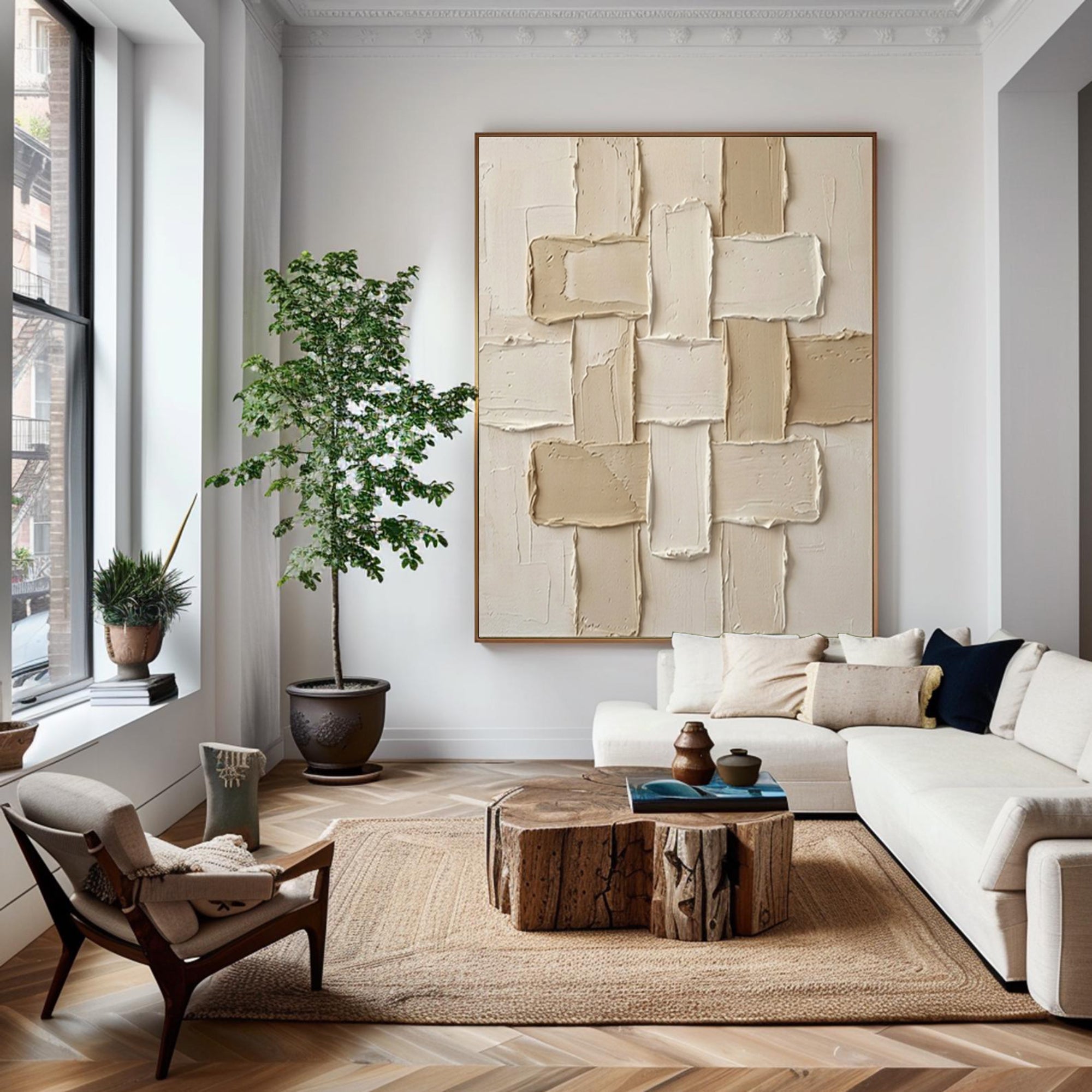 Large Neutral Geometric Composition Canvas Art Modern Texture Wall Decor