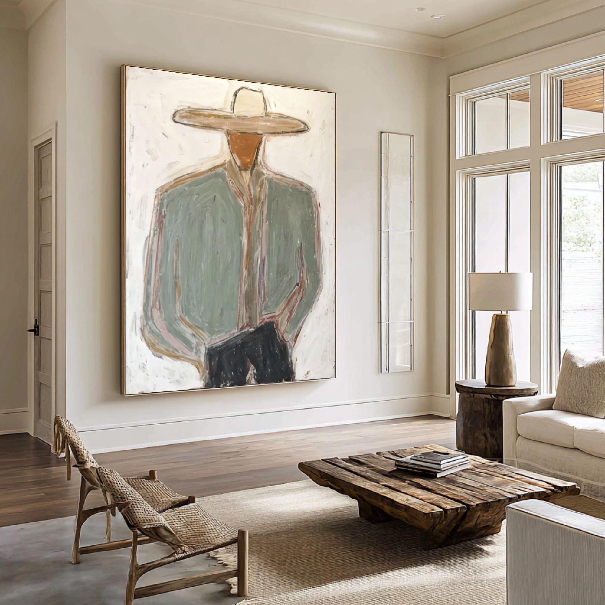 Large Minimalist Cowboy Canvas Art Contemporary Neutral Painting