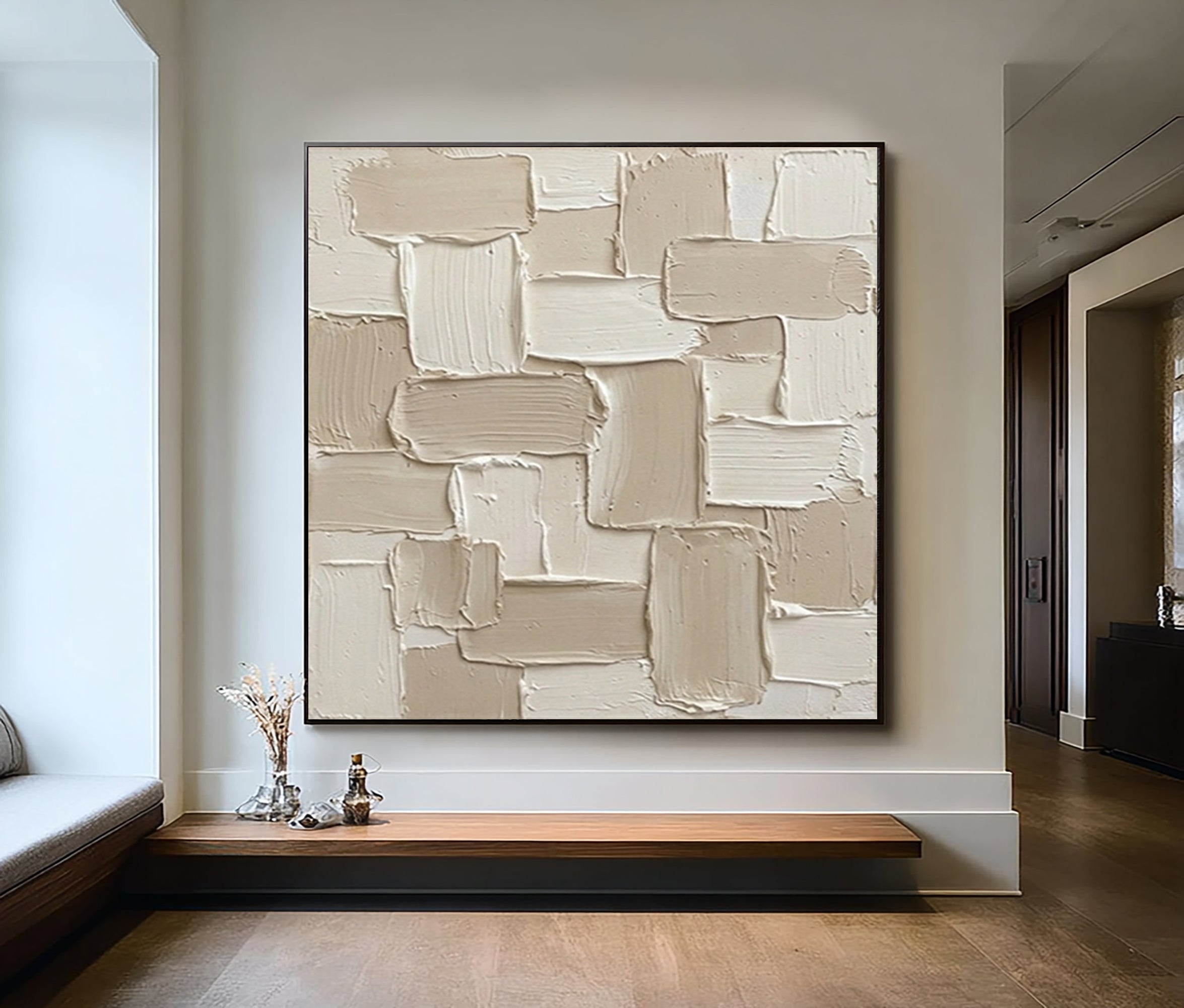 Large Abstract Textured Canvas Art Neutral Modern Wall Decor