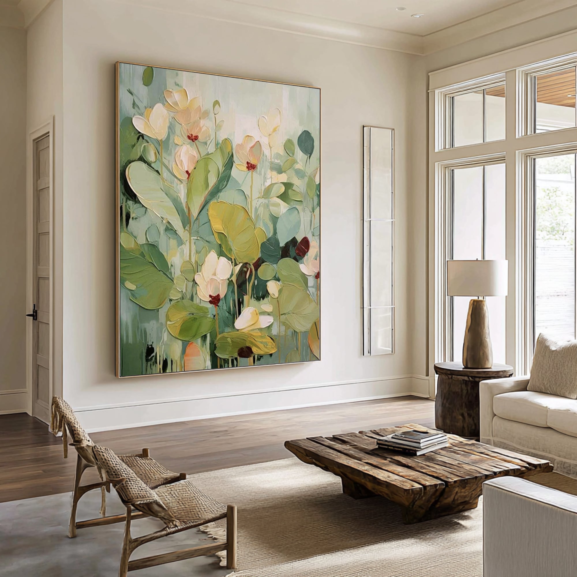 Large Green Floral Canvas Art Contemporary Botanical Painting