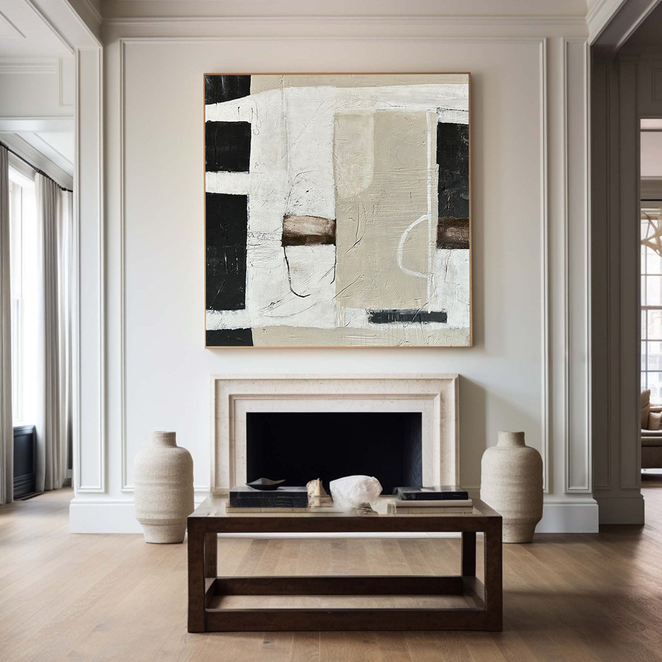 Contemporary Neutral Wall Art Mid Century Abstract Design #MC018