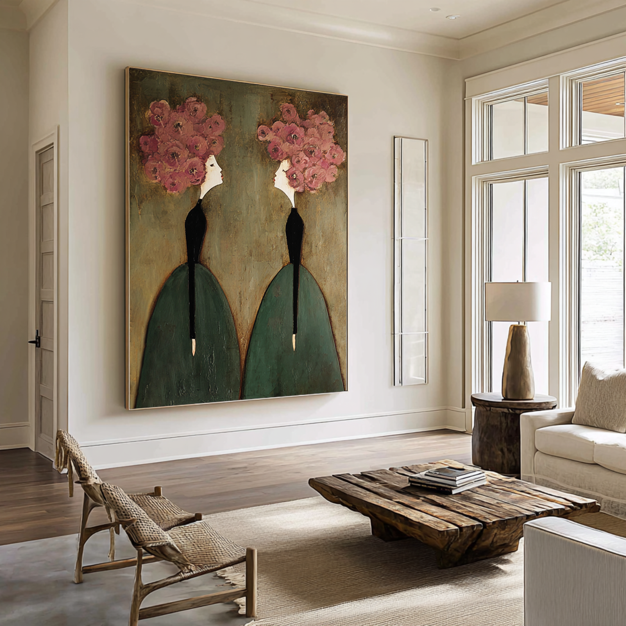 Large Figurative Oil Painting - Pink Floral Wall Art | KelorArt