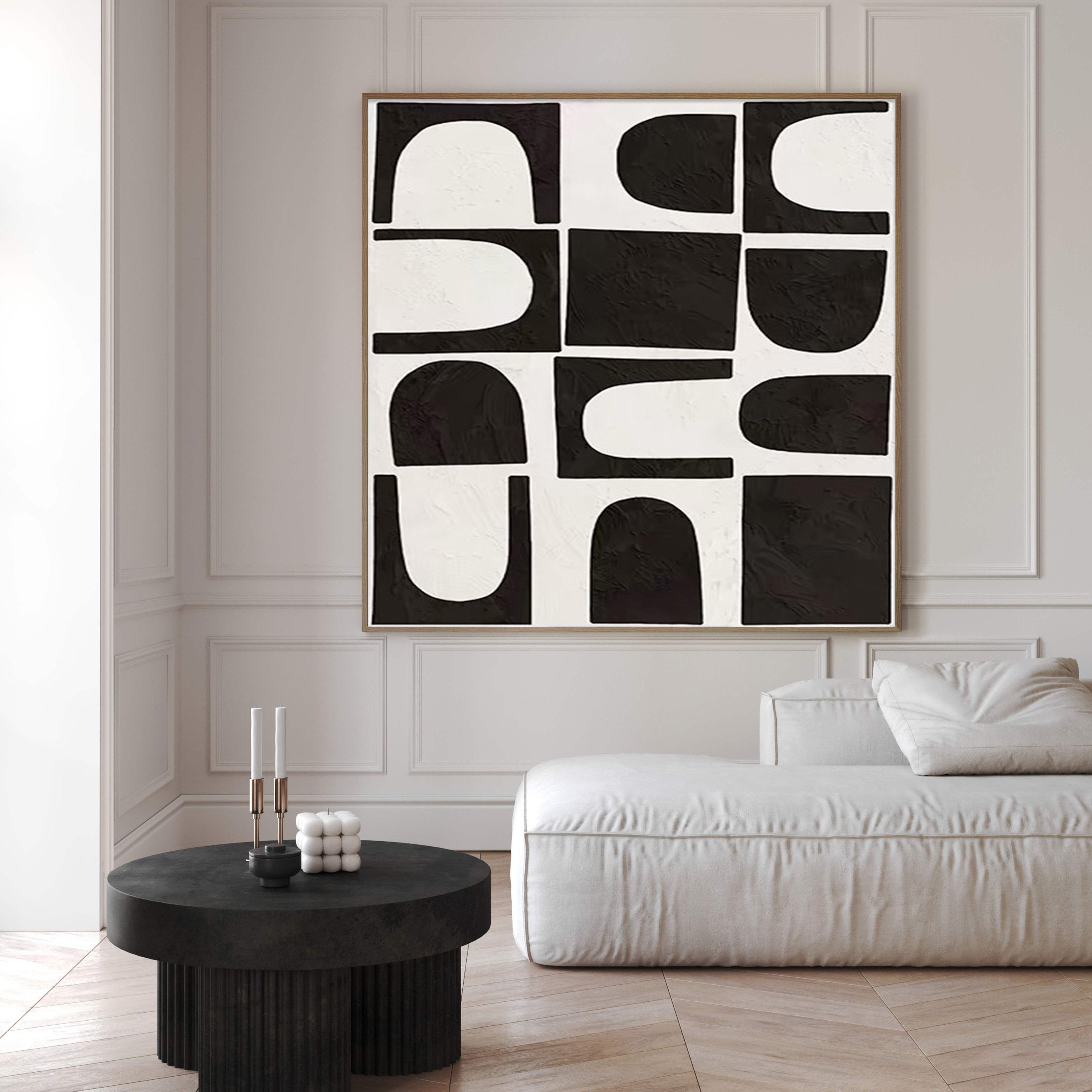 Abstract Grid: Black and White Textured Geometric Art #MM530