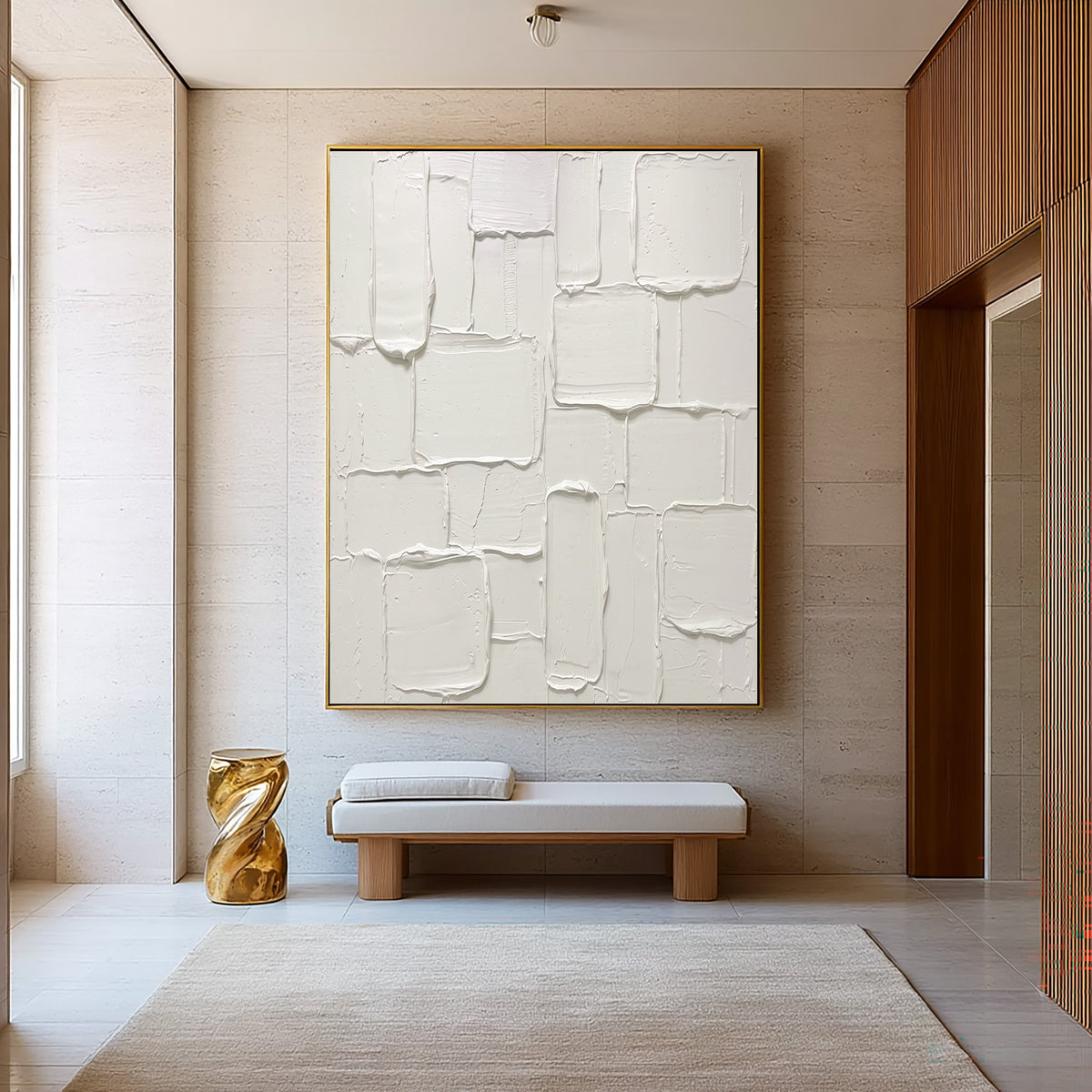 Modern White Relief Textured Abstract Painting Handmade Neutral Wall Art Contemporary Interior Decor