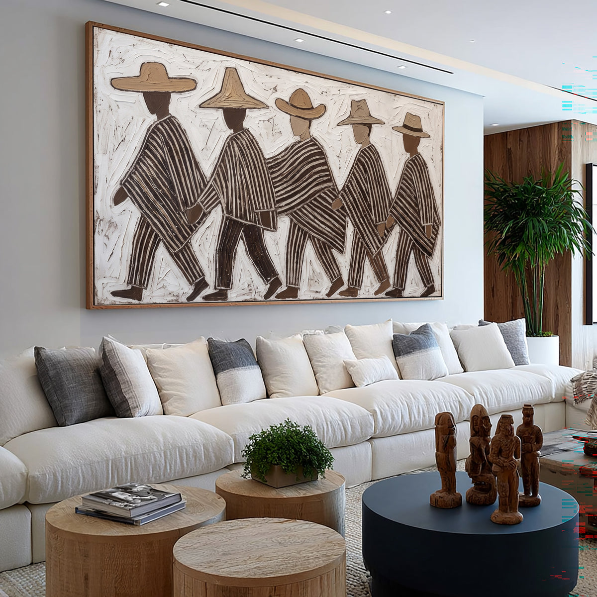Earthy Folk Art Painting, Cultural Figurative Wall Decor, Textured Artwork