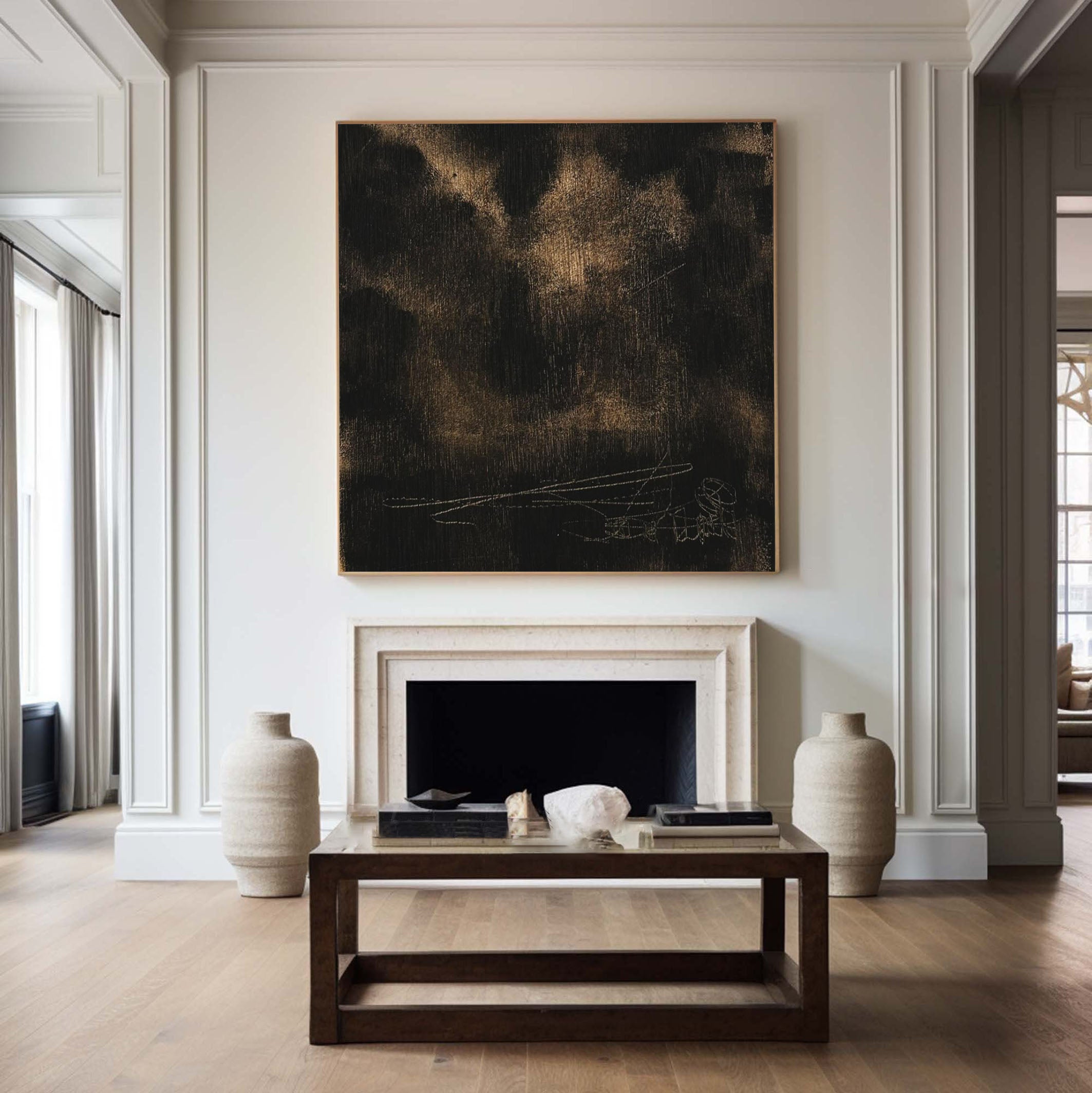 لوحة فنية جدارية تجريدية داكنة من قماش "ظلال صوفية" #MM077