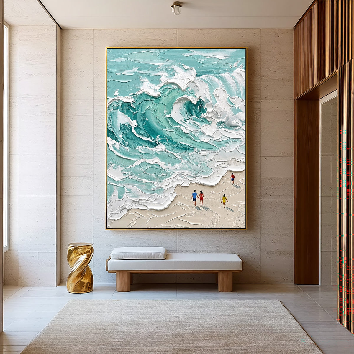 Large Coastal Beach Ocean Waves Wall Art Turquoise Sea Textured Oil Painting Seascape Artwork Luxury Beach House Decor