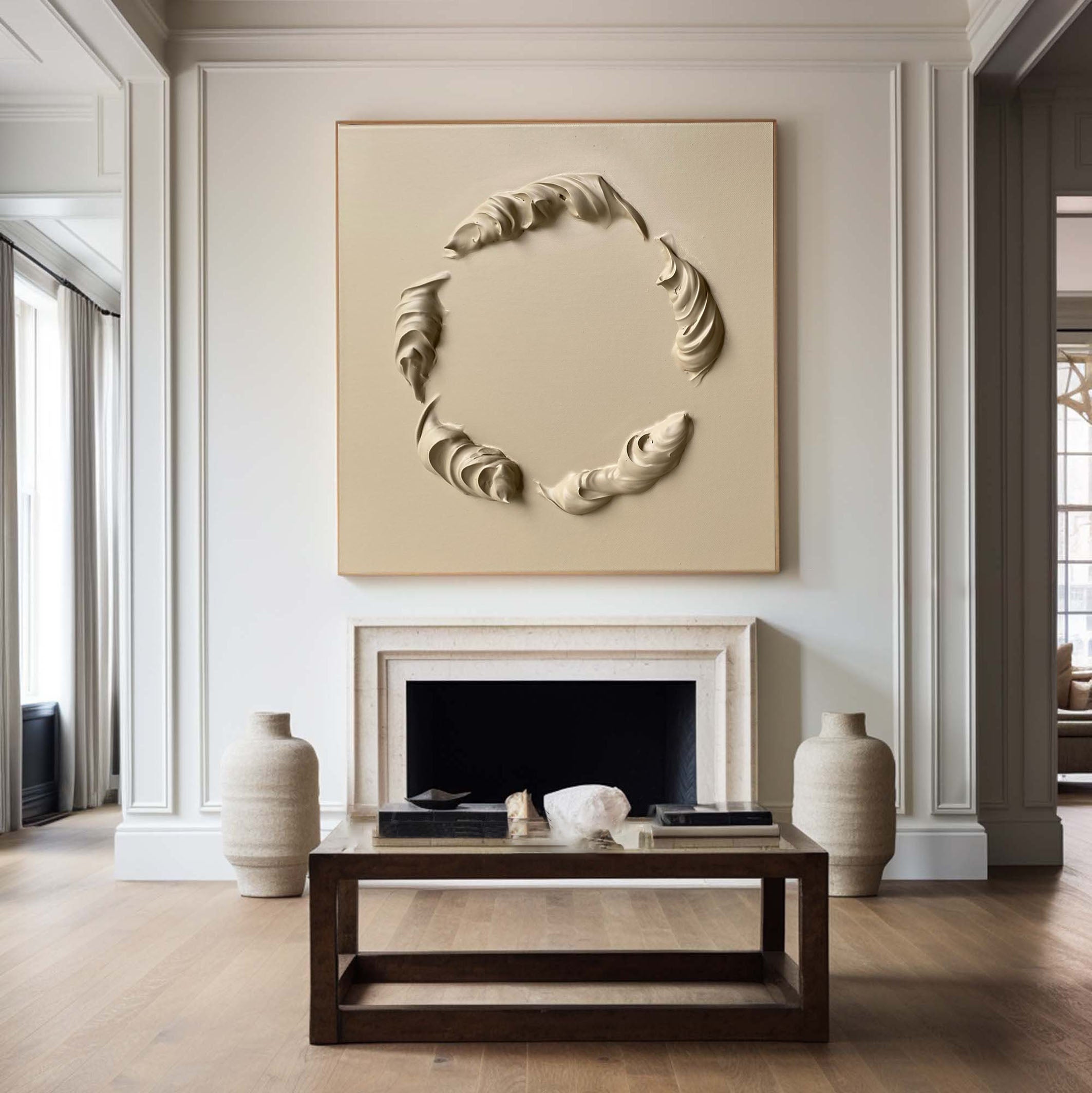 قطعة فنية هندسية عصرية باللون البيج #MM093