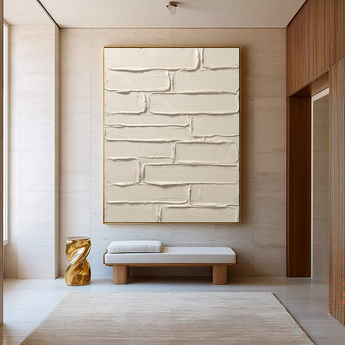 Handcrafted Surface Contemporary Neutral Abstract Painting Textured Cream White Handmade Wall Art