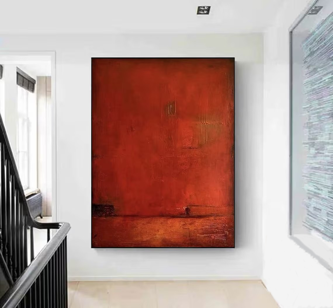 Red Wabi Sabi Abstract Canvas, Large Minimalist Wall Art #MM441